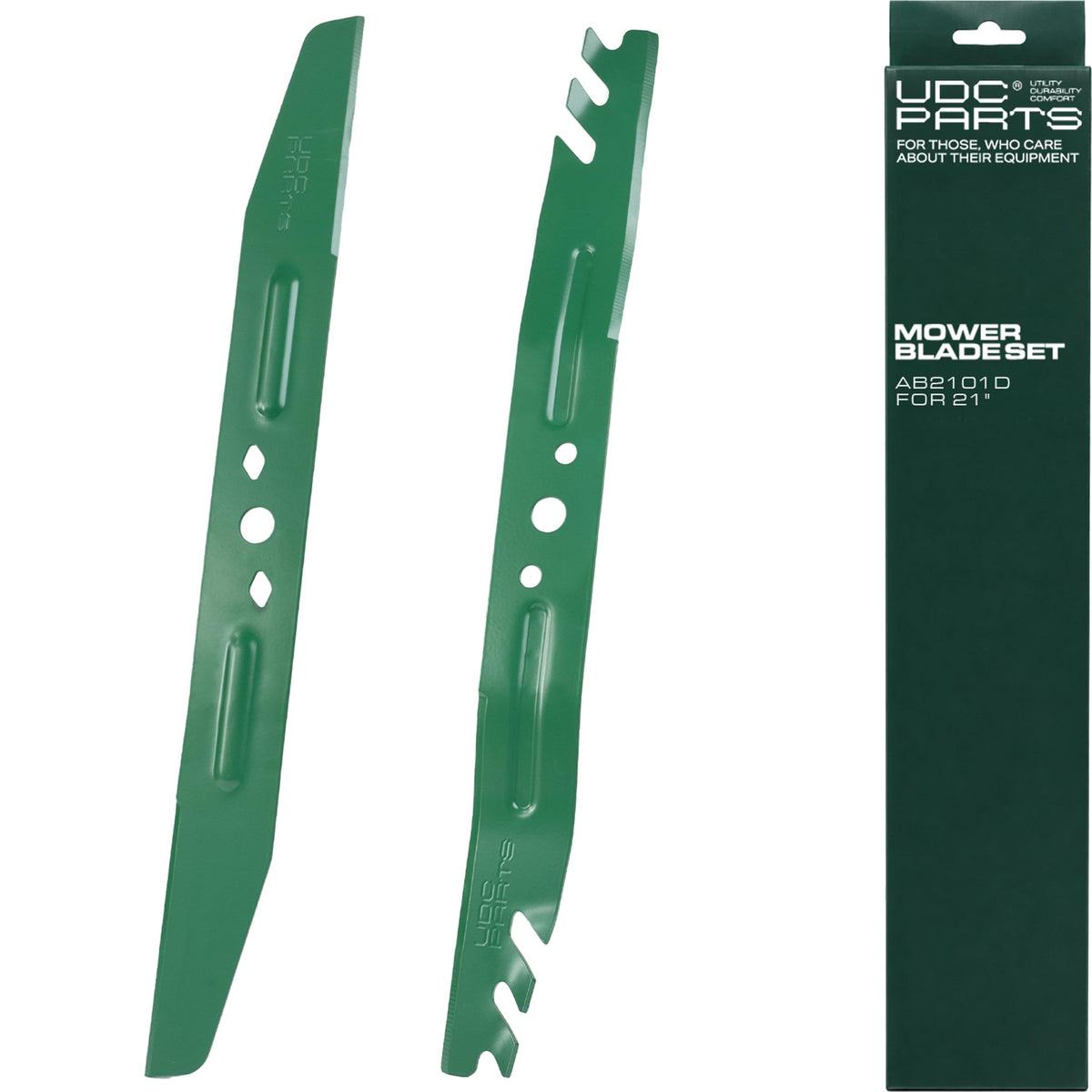 UDC Parts Mulching Blade front view, green finish