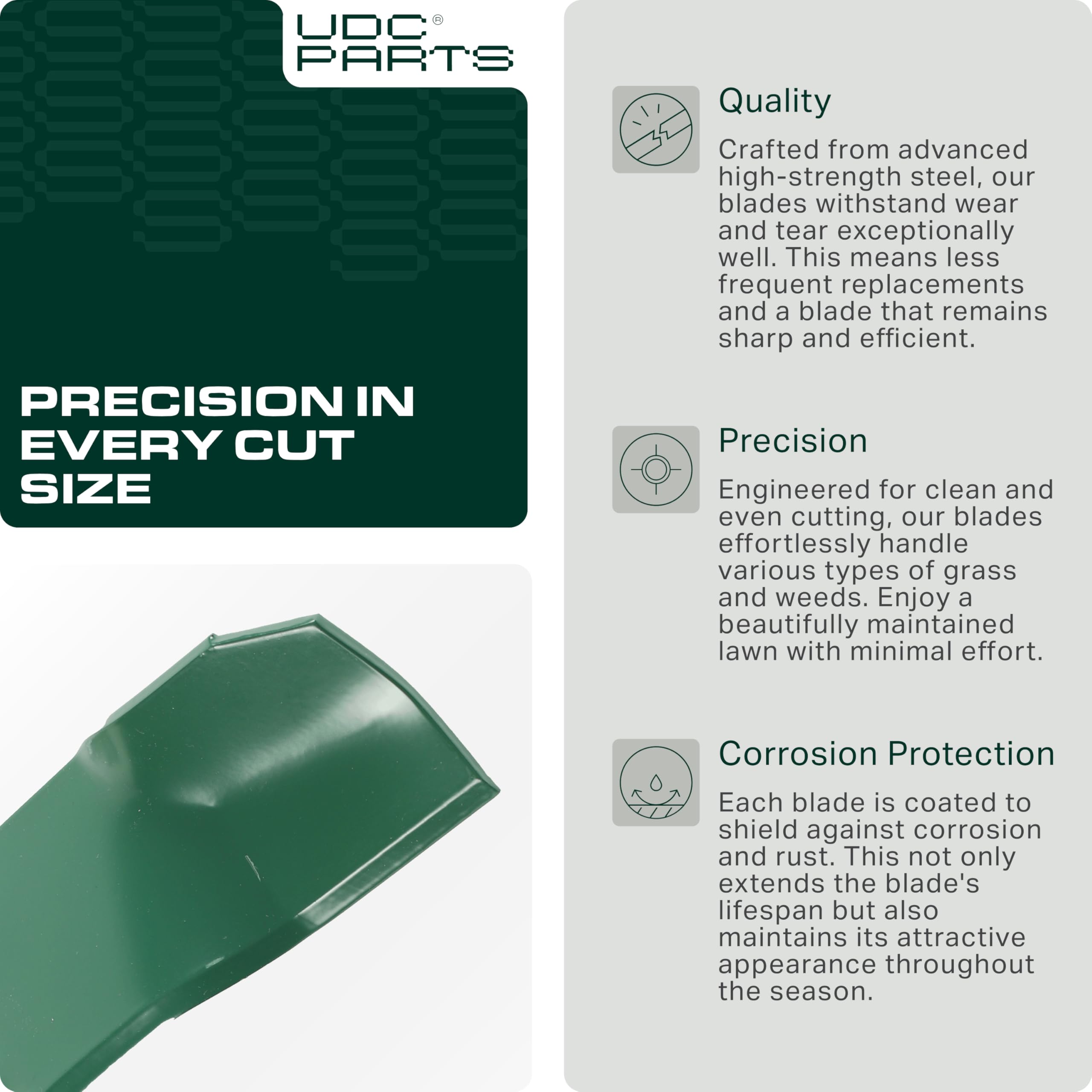 UDC Parts mulching blades detailed view of construction