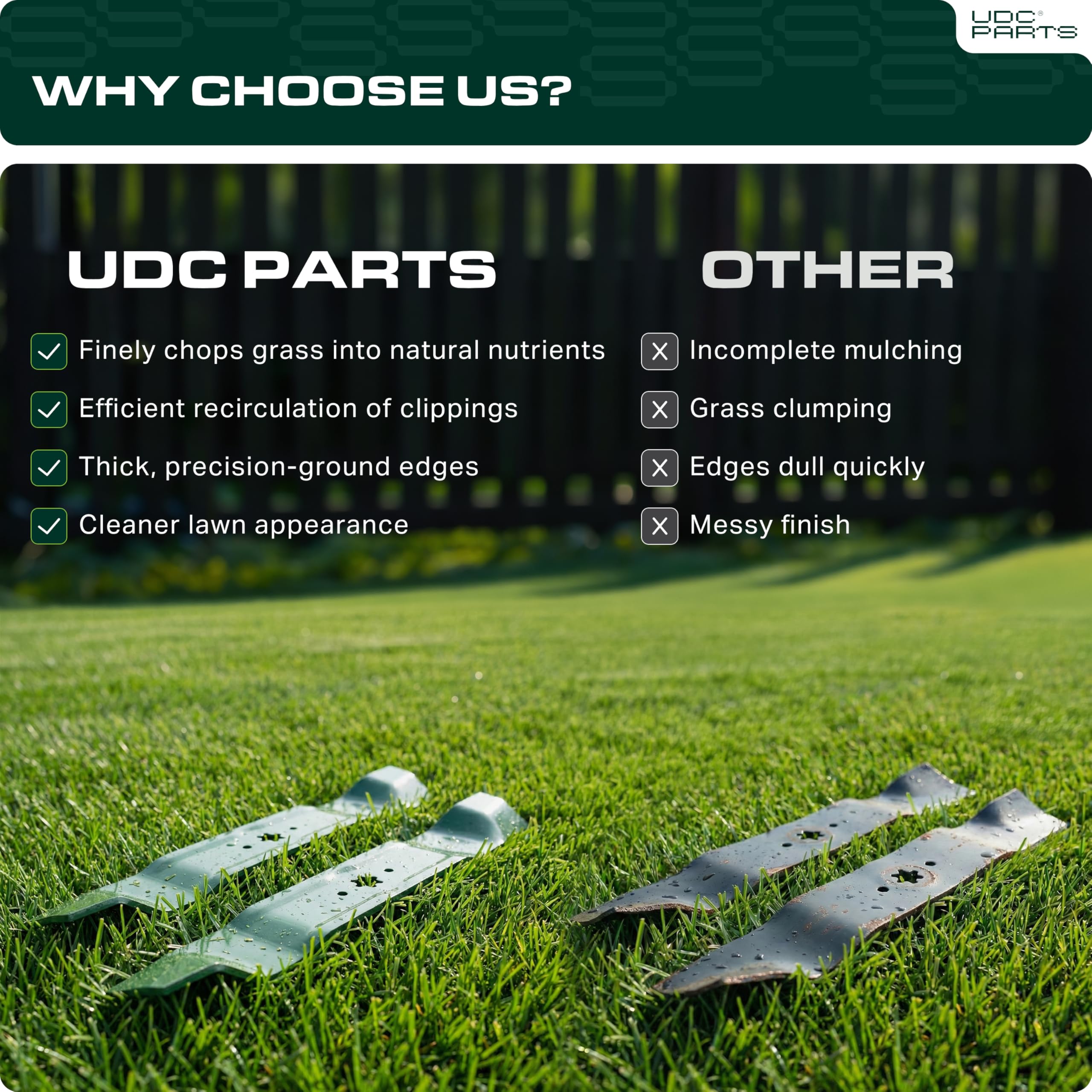 UDC Parts mulching blades package dimensions 44.3 x 8.5 x 5.2 cm