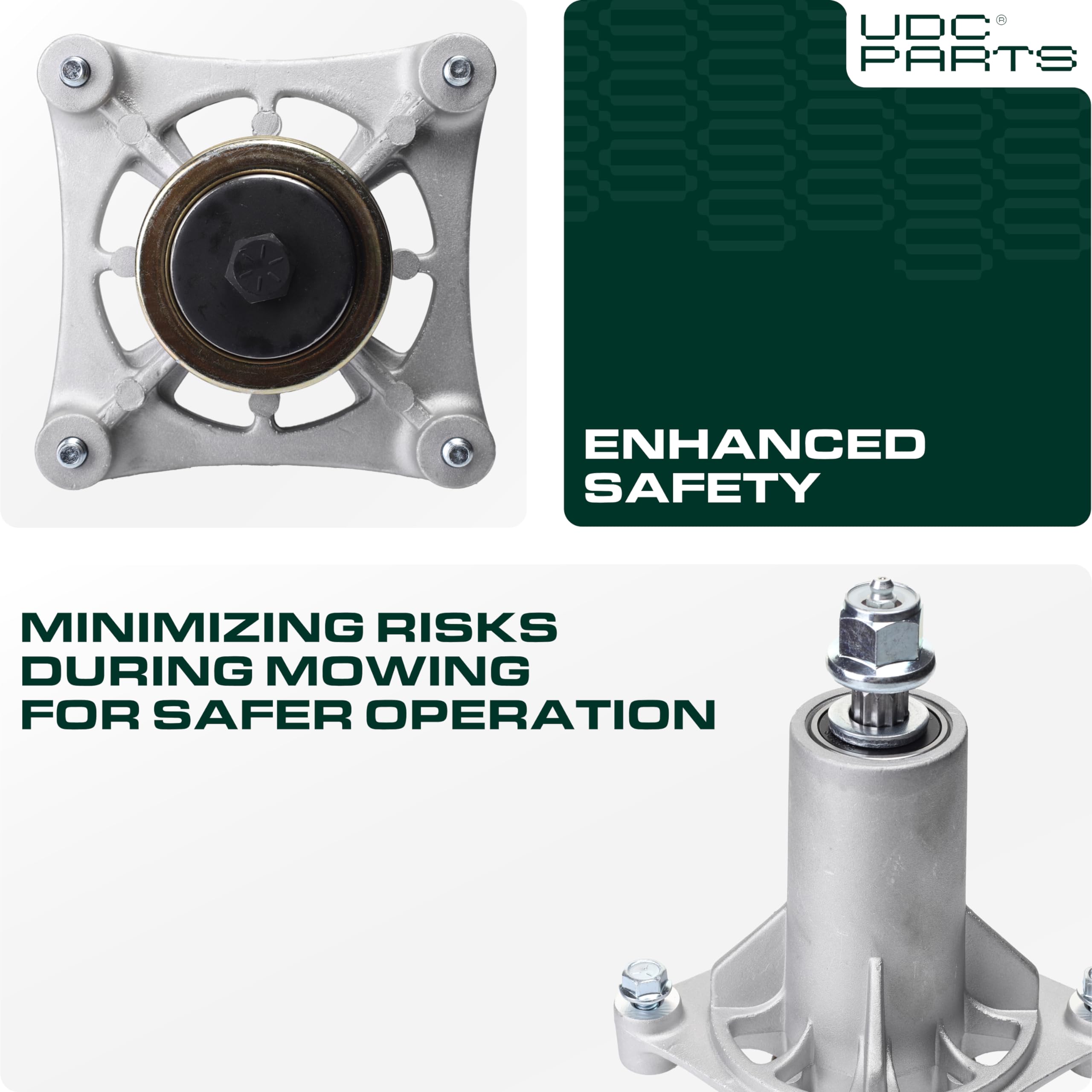 UDC Parts spindle assembly installed on Husqvarna mower