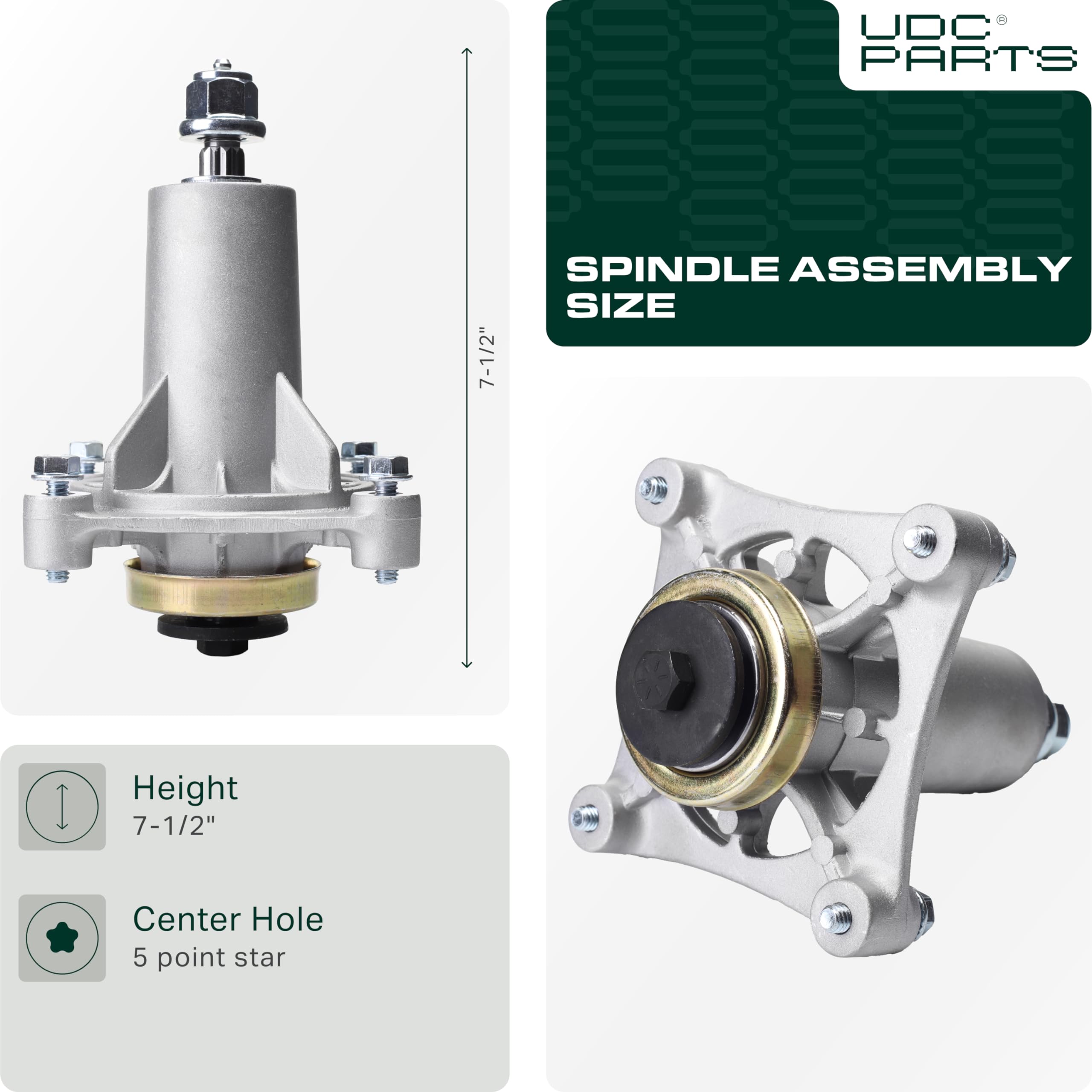 UDC Parts spindle assembly side view showing dimensions