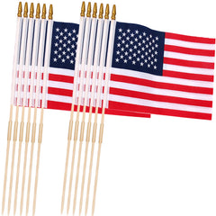 Uelfbaby 12 American flags on sticks pack with wooden sticks