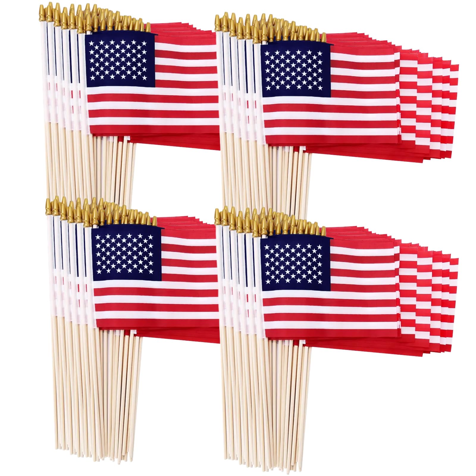 Uelfbaby 200 Pack Small American Flags 4x6 inch on wood staff
