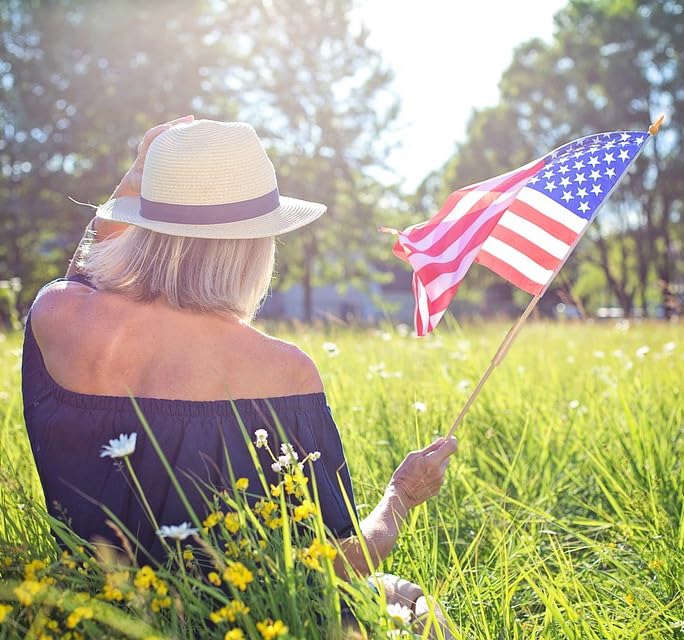 Uelfbaby American flags in a garden setting