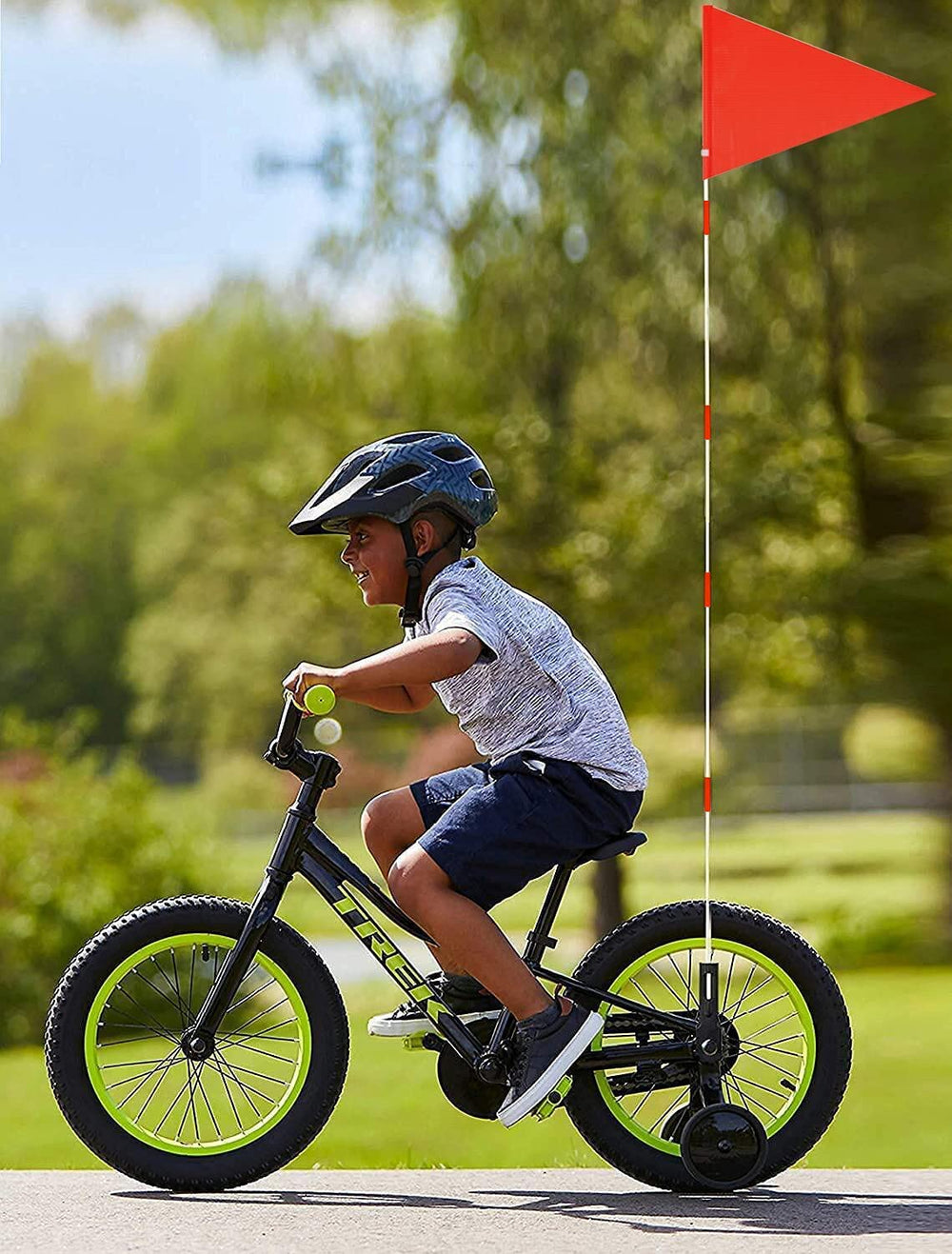 Uelfbaby bike flags attached to a wheelchair for visibility