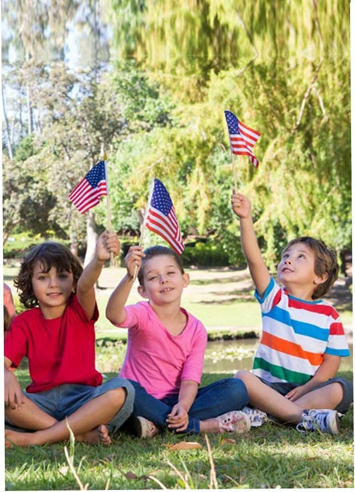 Uelfbaby small American flags in garden setting