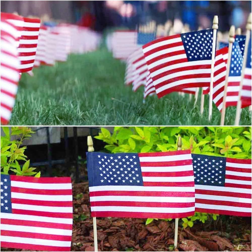 Uelfbaby small flags being used in a garden setting