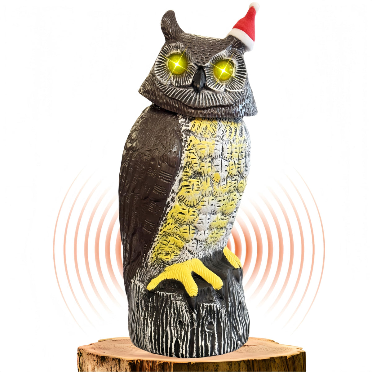 Ugold Solar Powered Owl front view with Christmas hat