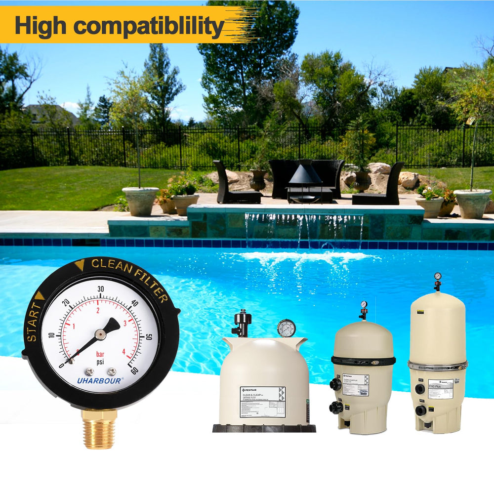 Uharbour Pool Filter Pressure Gauge side view showing connection