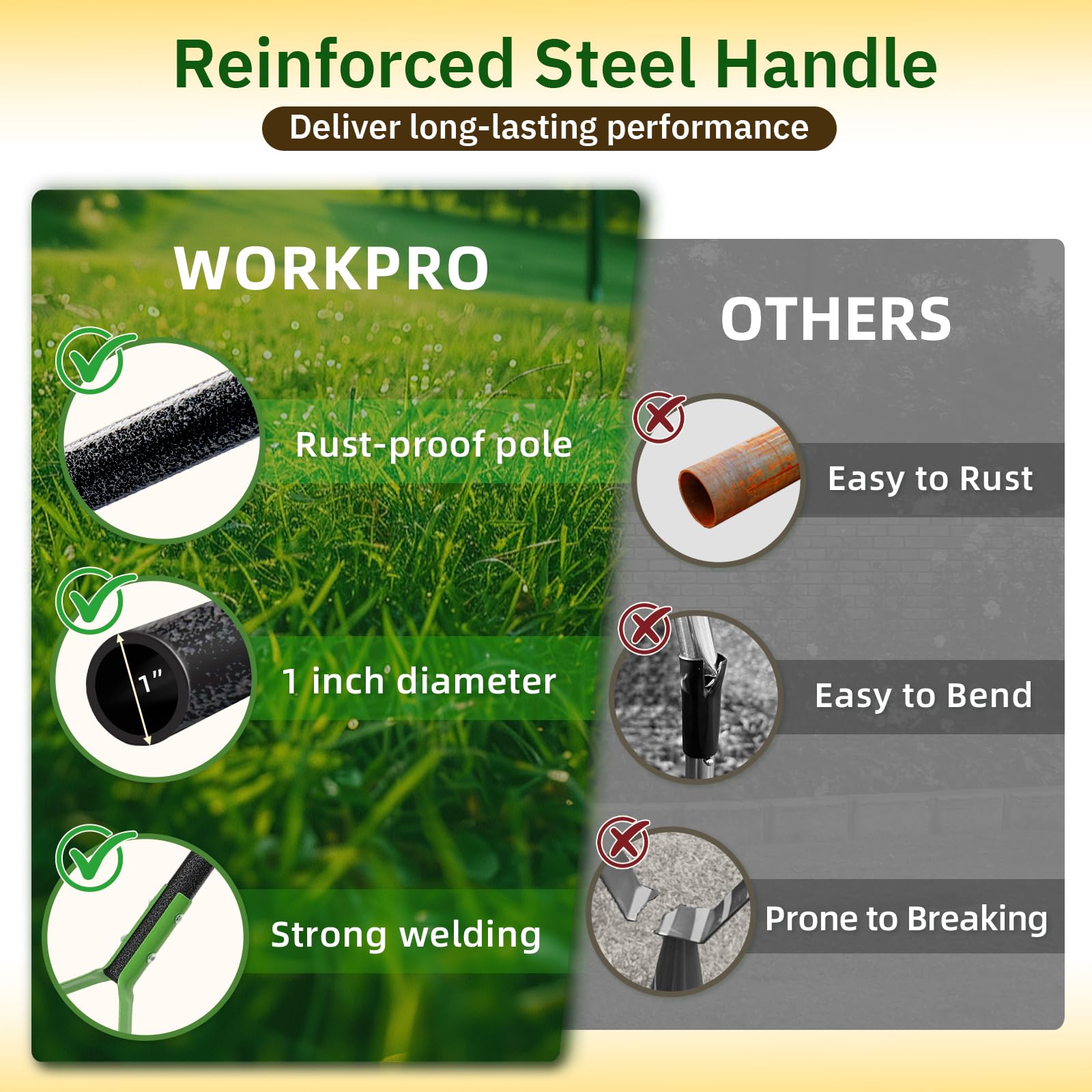 UIABOPZ Thatch Rake showing rust-resistant coating and metal construction