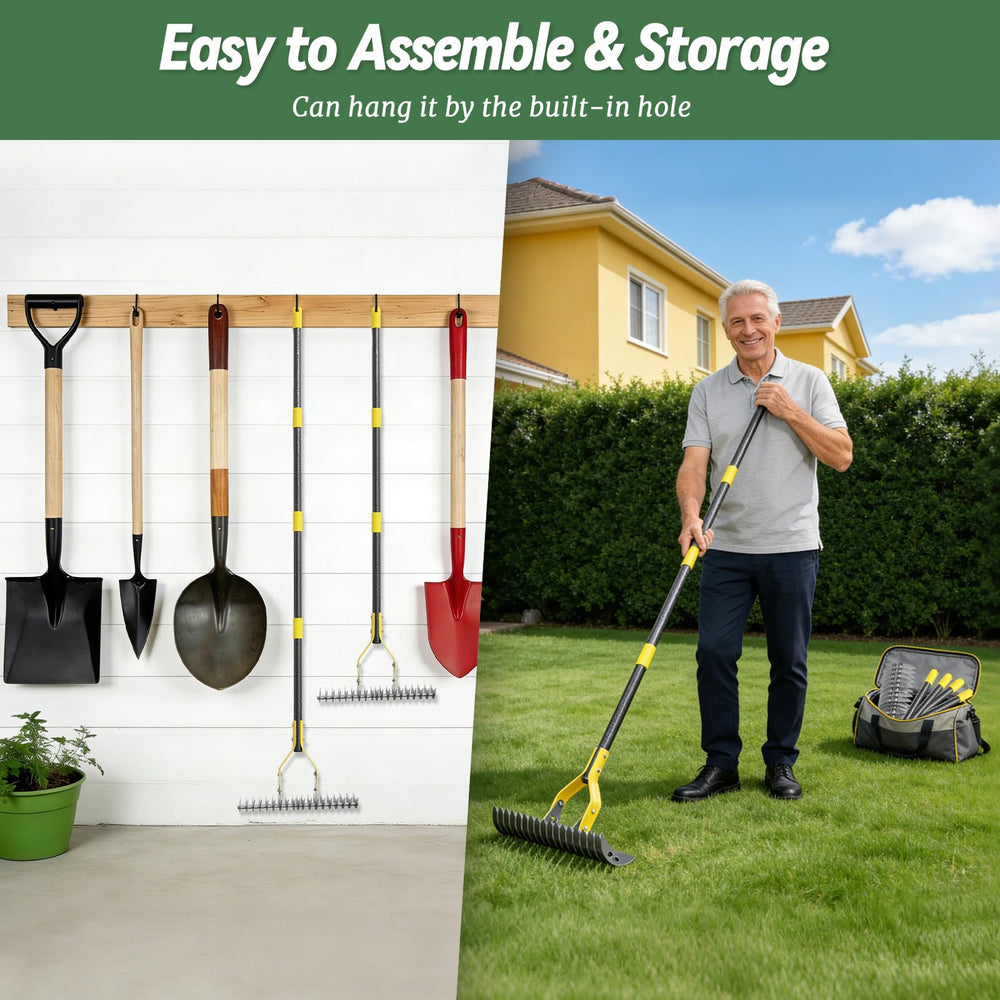 UIABOPZ Thatch Rake stored on hanging hook
