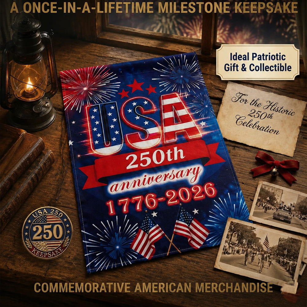 UIMIU 250th Anniversary Garden Flag displayed on a porch
