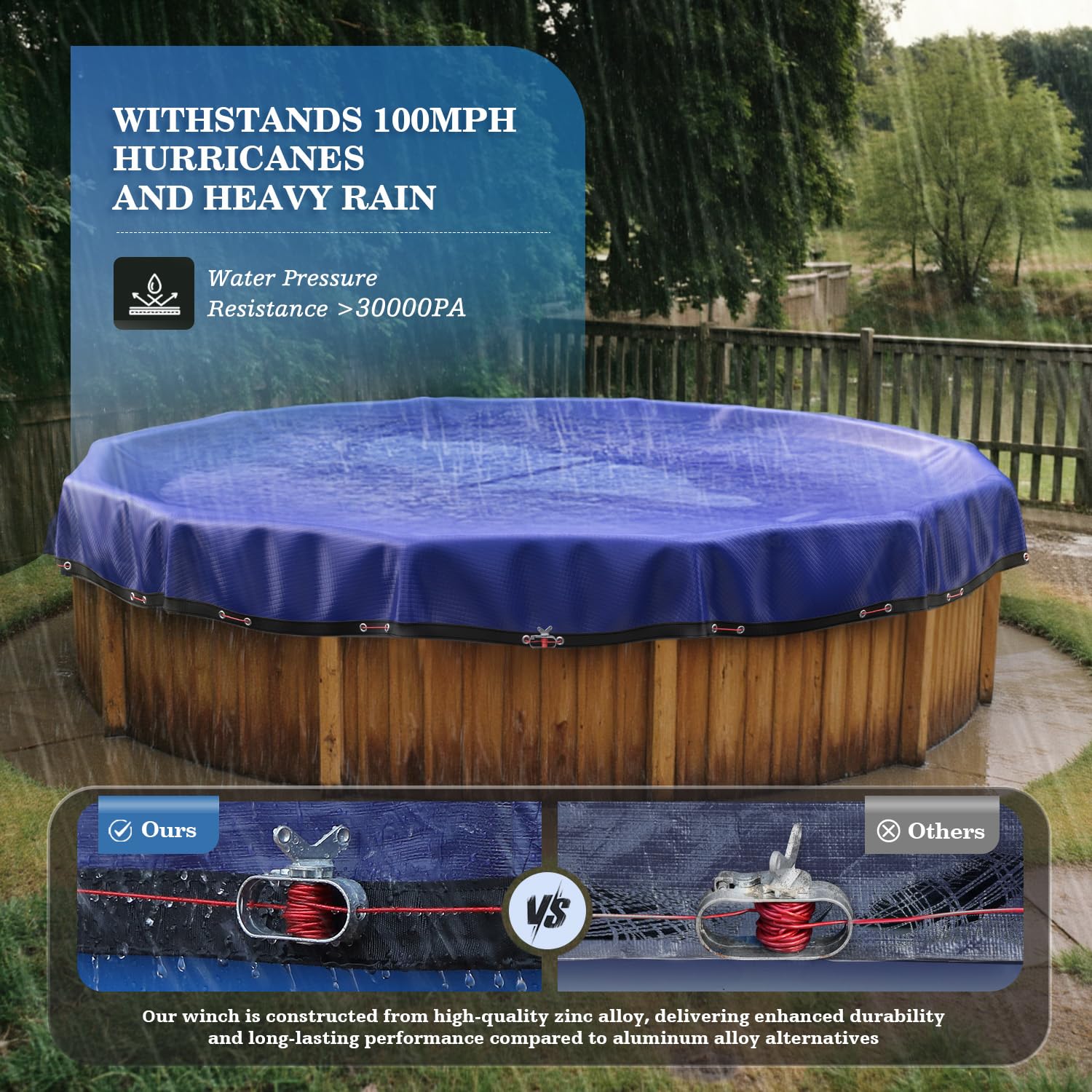 UIRWAY 12FT pool cover secured with steel cables