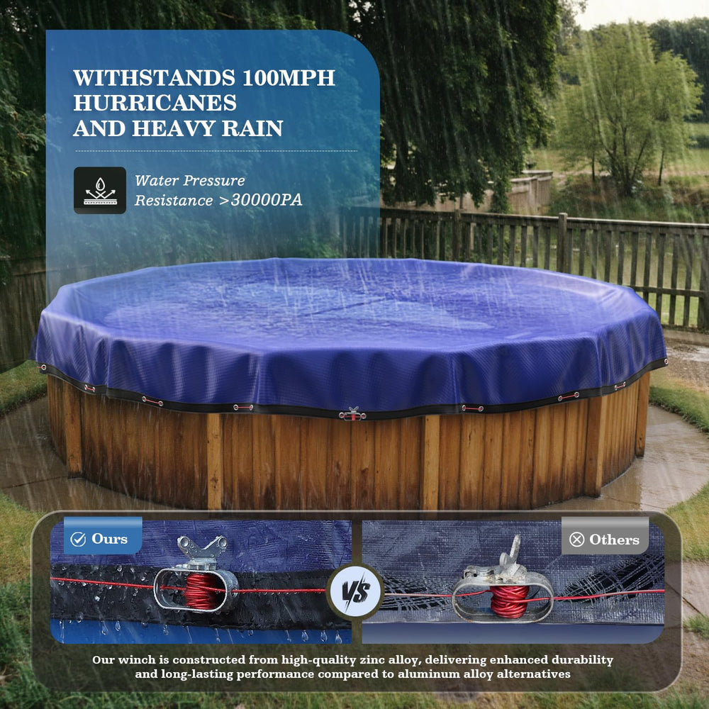 UIRWAY 12FT pool cover secured with steel cables