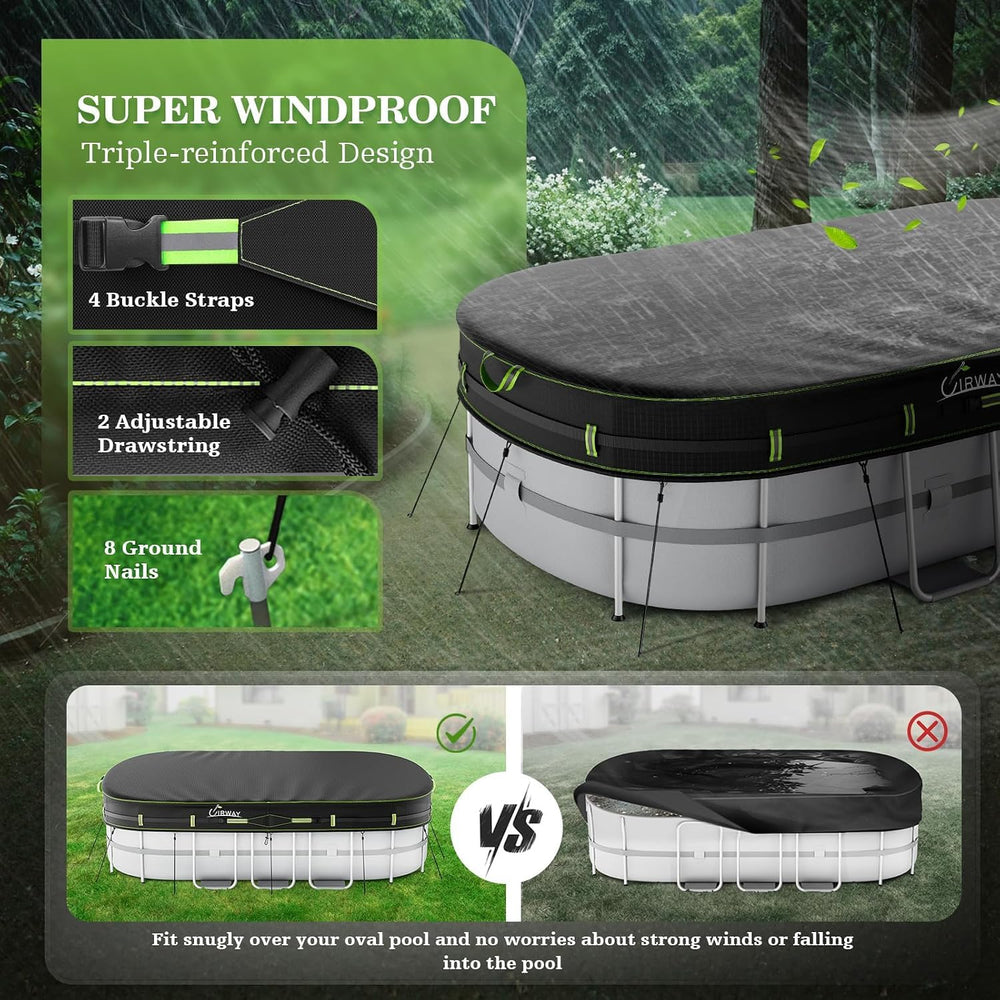 UIRWAY 12x21 FT Winter Oval Pool Cover with ground nails