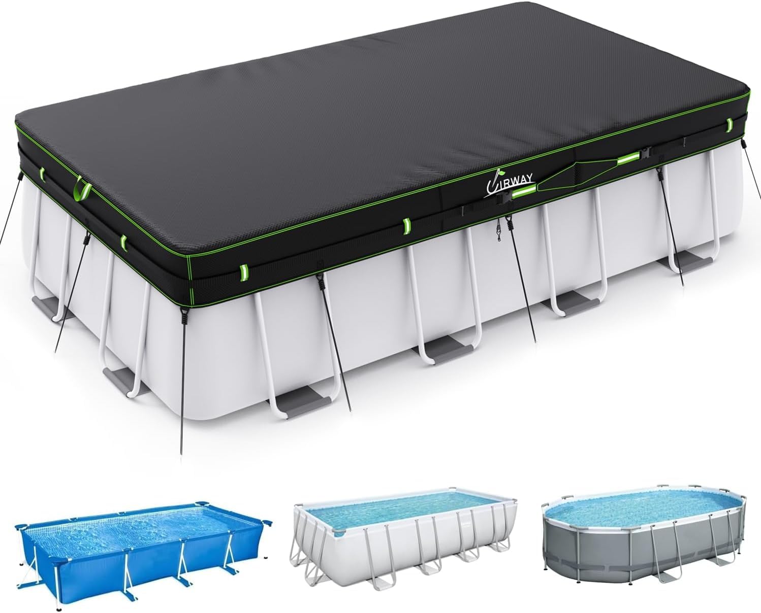 UIRWAY 18' x 9' Winter Rectangular Pool Cover front view