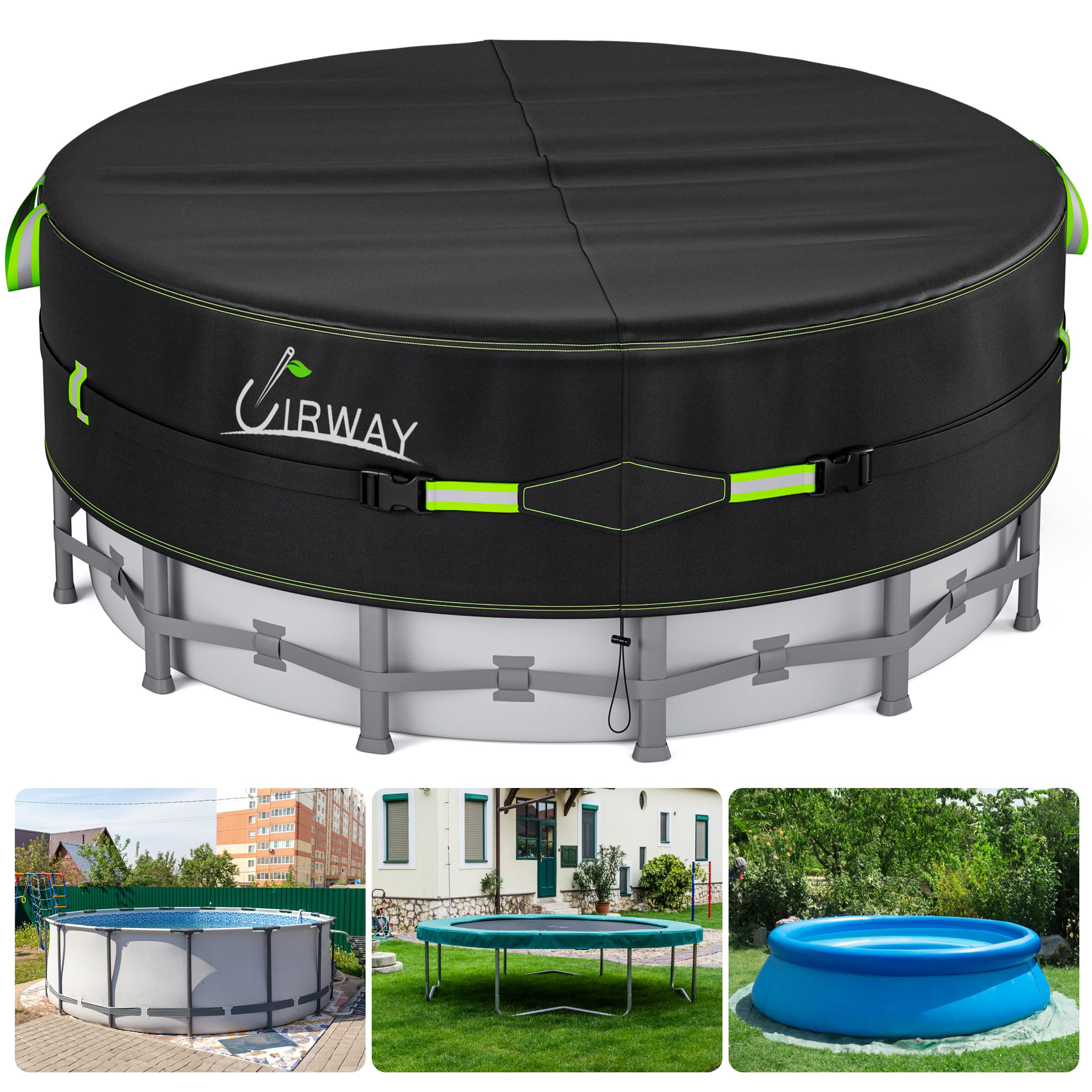 UIRWAY 21 Ft Round Pool Cover, Black, front view