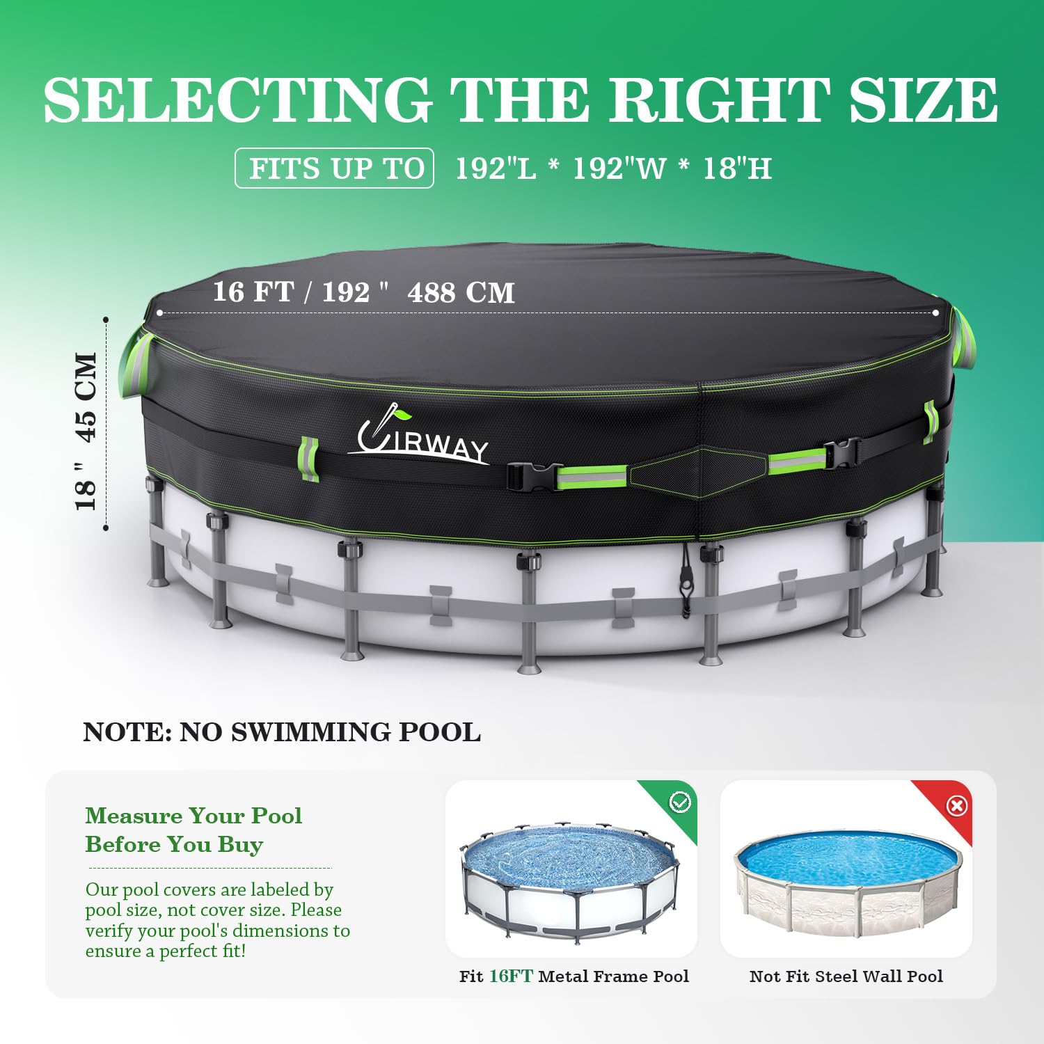 UIRWAY 500D Winter Pool Cover 16FT Round Black side view