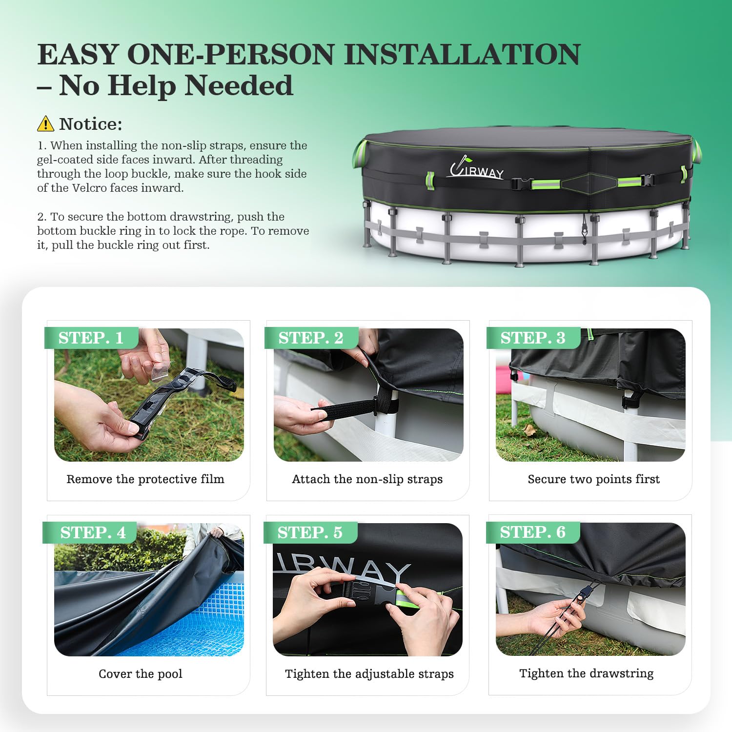UIRWAY 500D Winter Pool Cover with adjustable straps in use