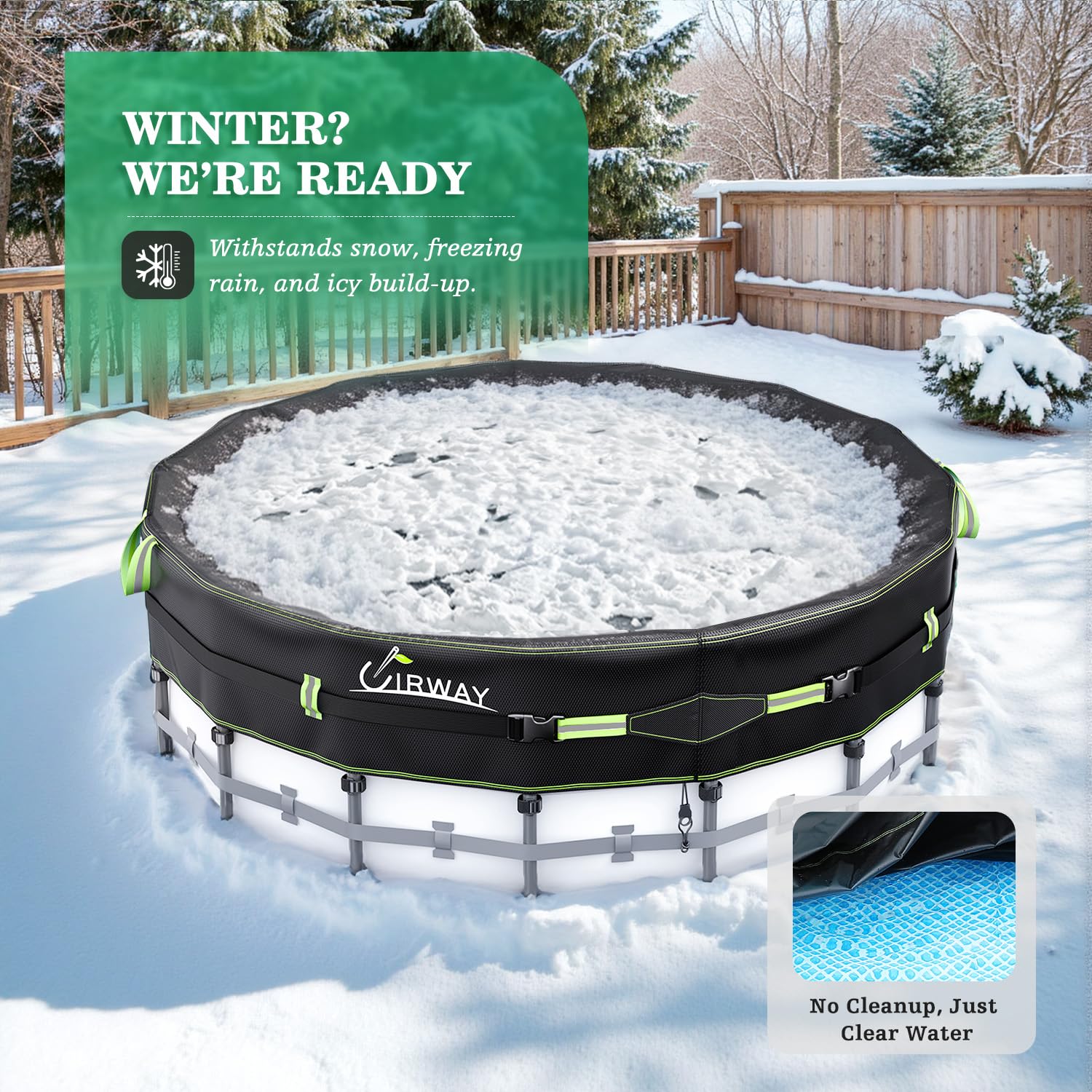UIRWAY pool cover packaged with dimensions and specifications