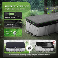 UIRWAY pool cover packed with windproof ropes and ground nails