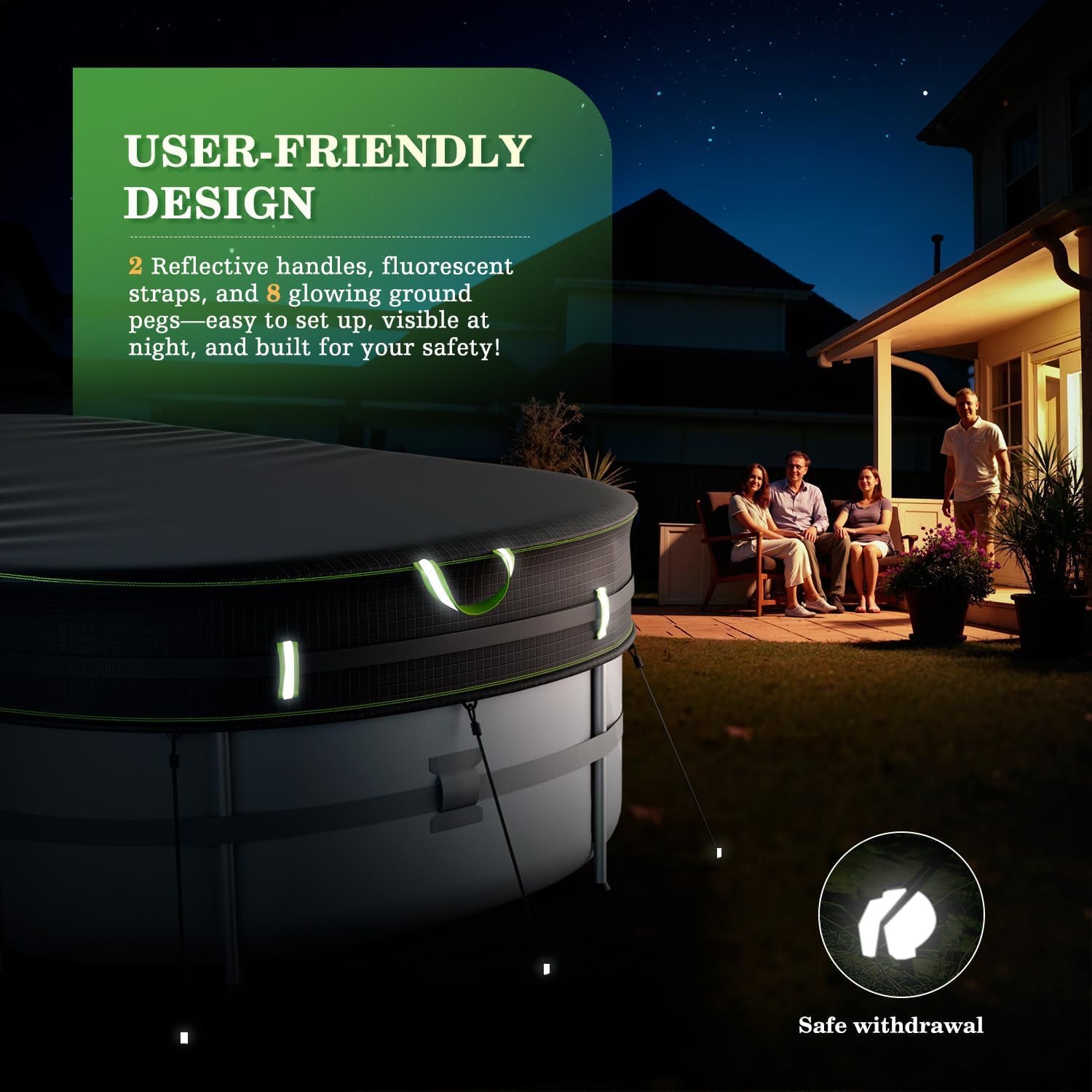 UIRWAY pool cover showing adjustable drawstrings