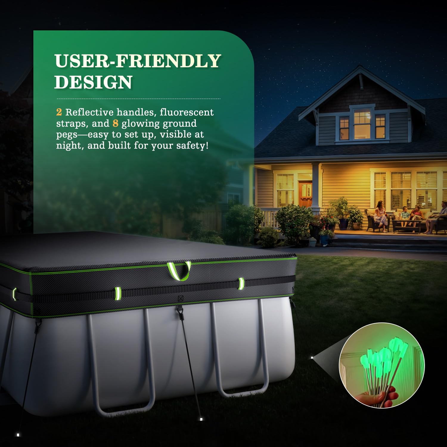 UIRWAY pool cover showing side handles for easy installation