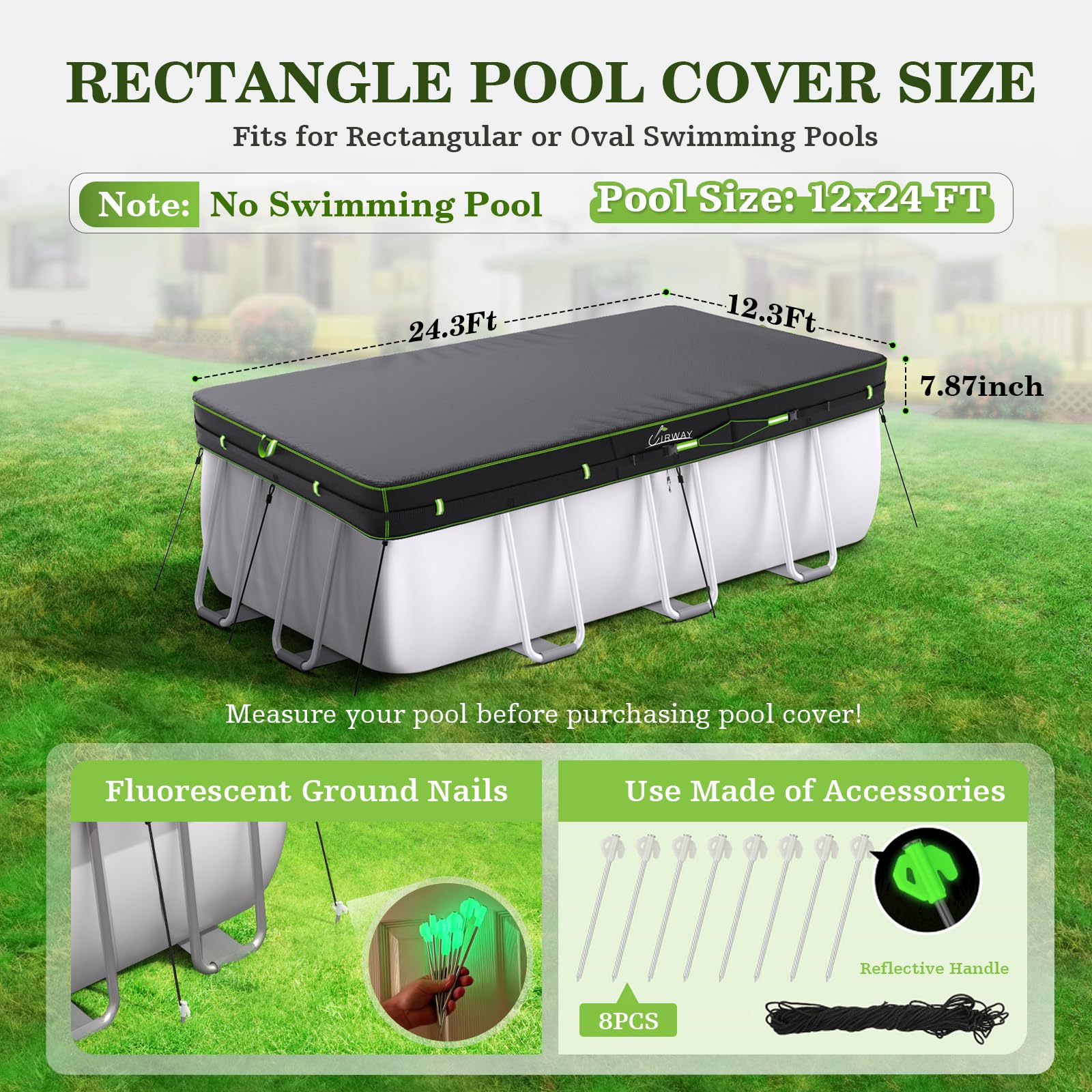 UIRWAY pool cover with reflective strips and stitching