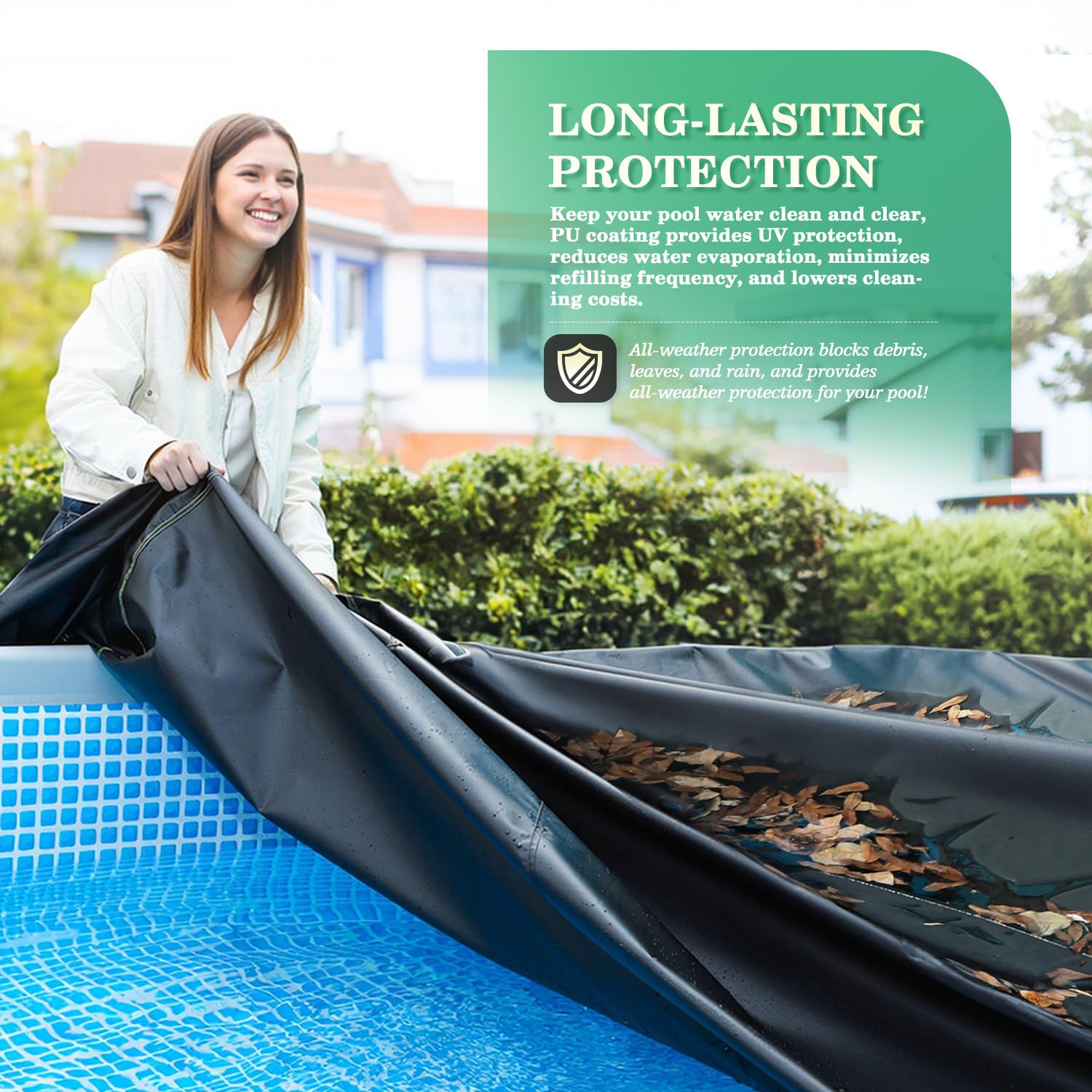 UIRWAY pool cover with windproof ropes attached