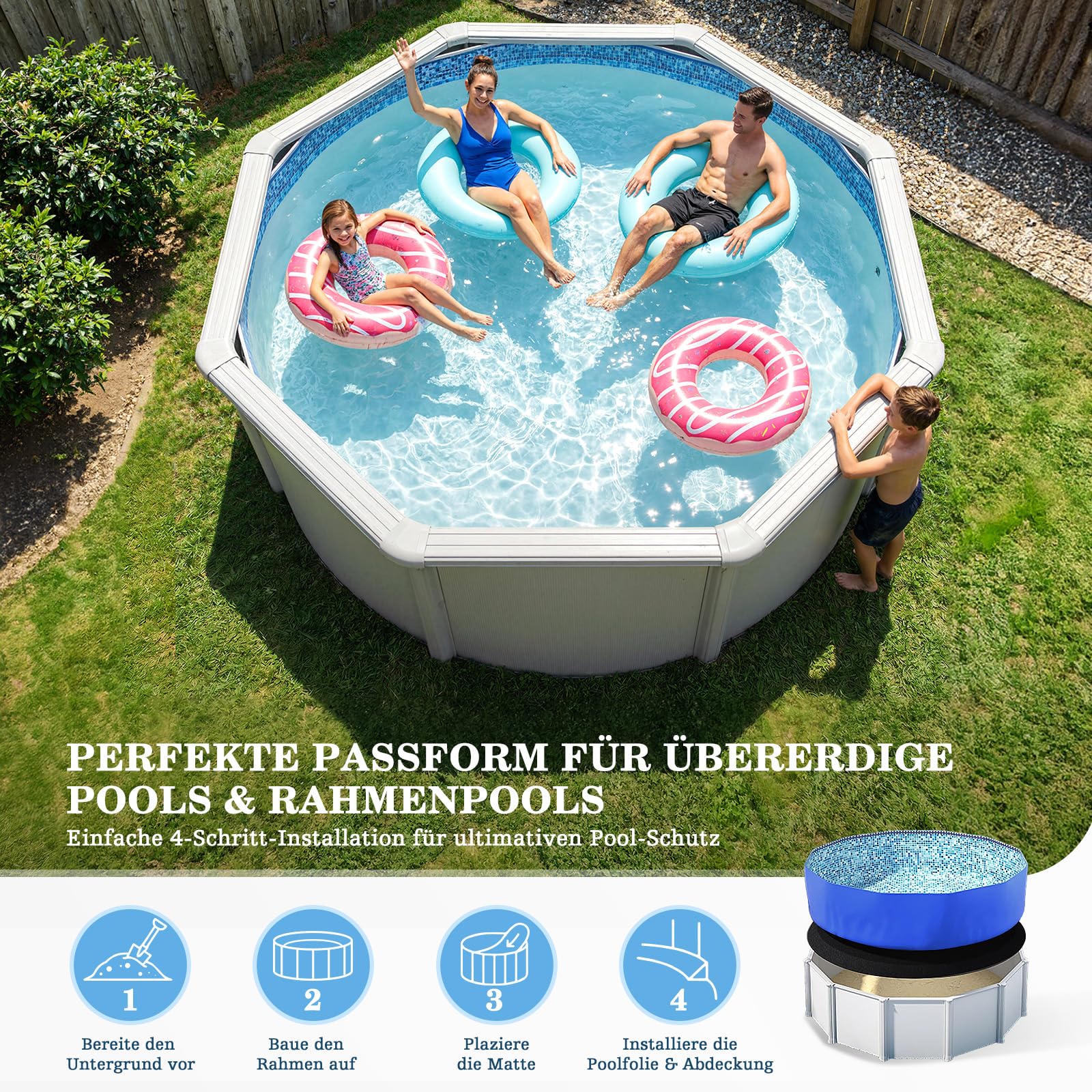 UIRWAY pool pad under above-ground pool setup