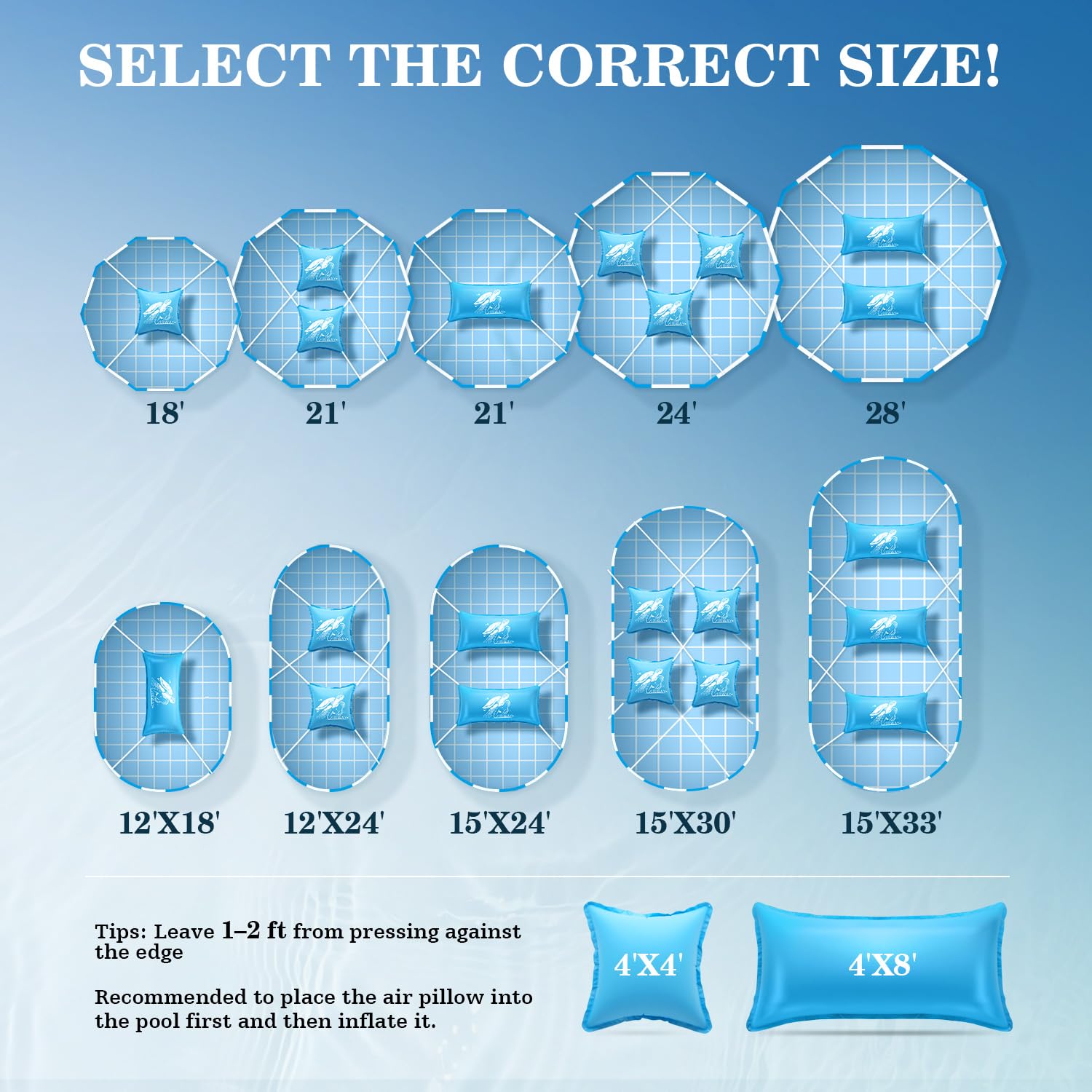 UIRWAY Pool Pillow 4x4ft setup guide illustration