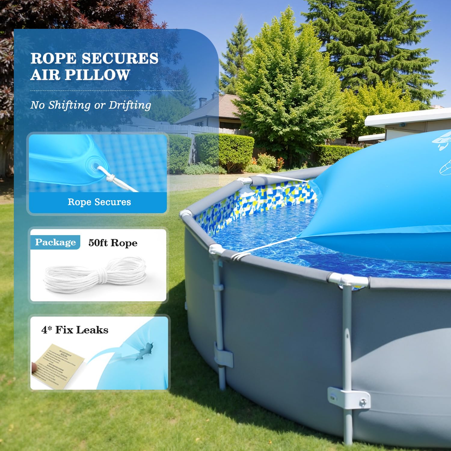 UIRWAY Pool Pillows inflated in a winterized above ground pool