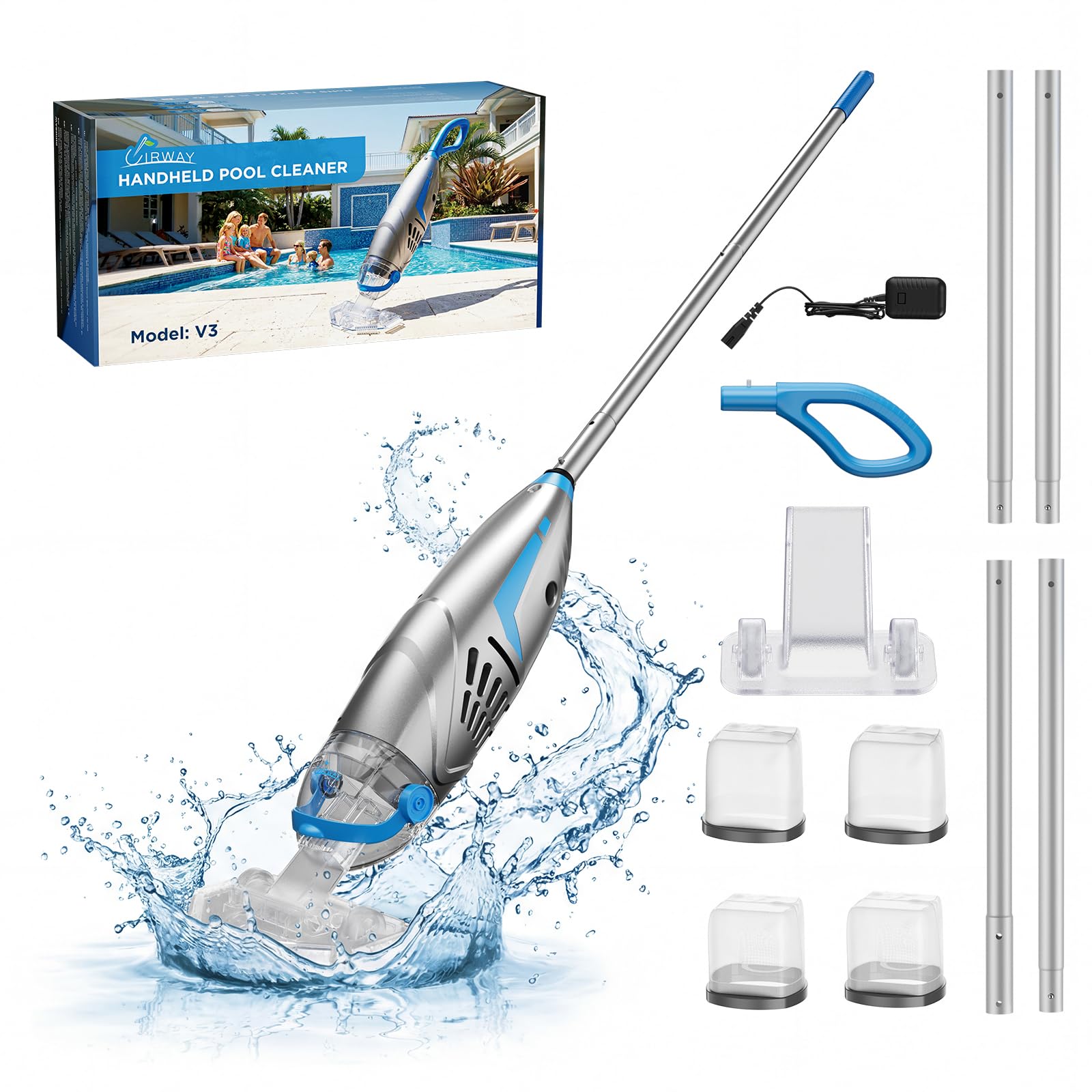 UIRWAY pool vacuum overview with dimensions