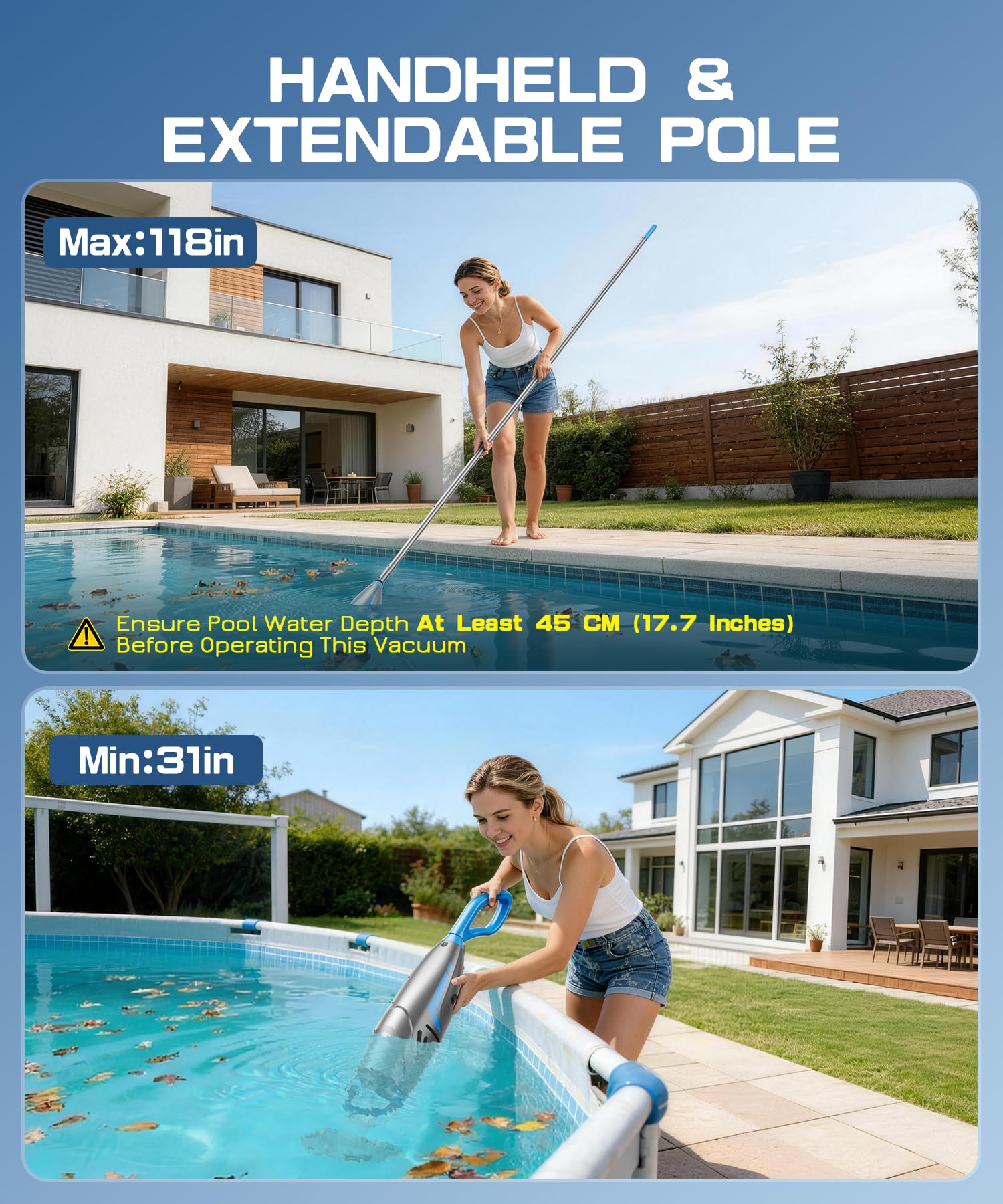 UIRWAY pool vacuum showing replaceable filter bags