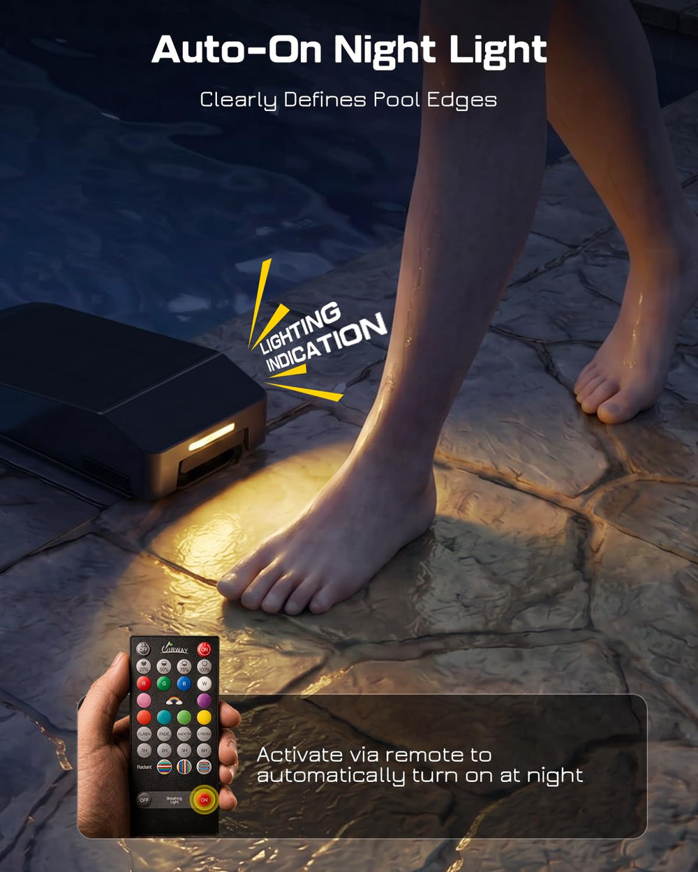 UIRWAY solar pool light demonstrating underwater illumination