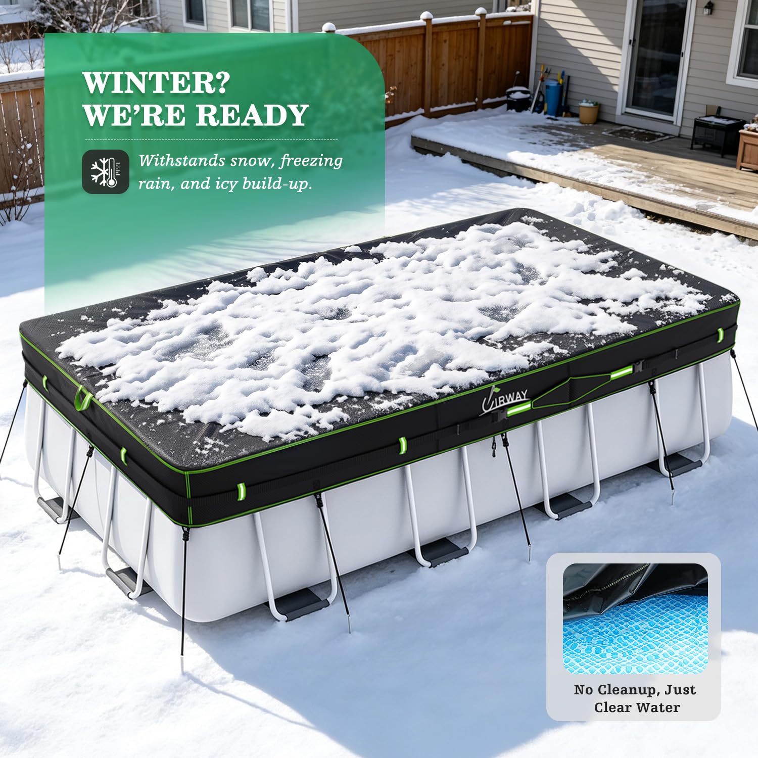 UIRWAY Winter Pool Cover in use over a pool