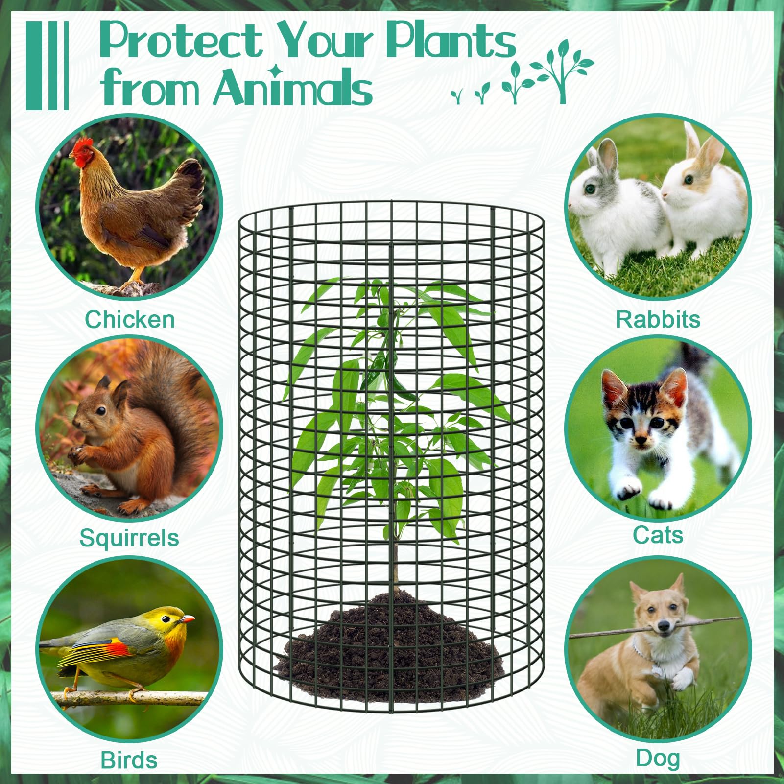 UJG plant protectors in a garden protecting various plants