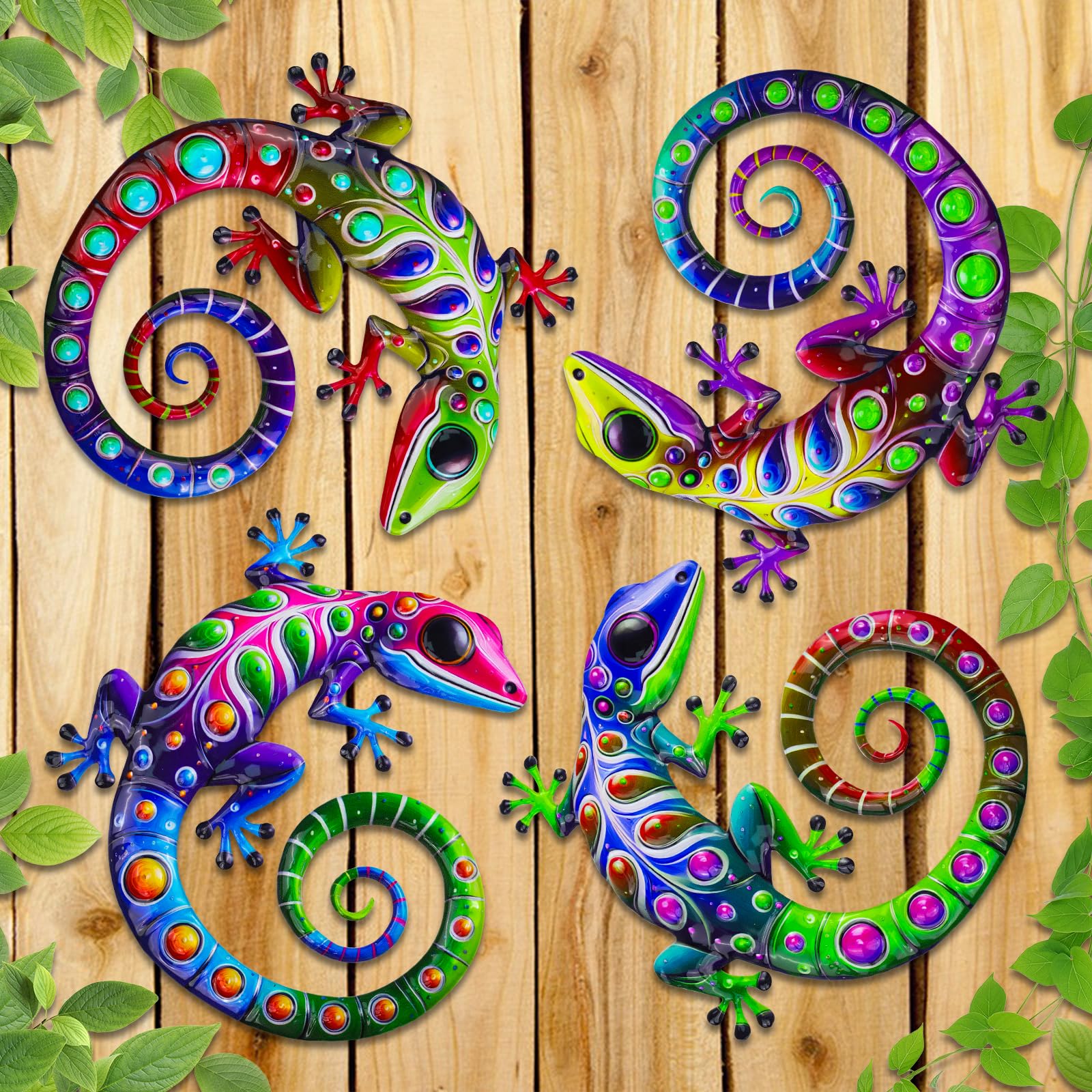 ULENDIS 4 Pack Metal Gecko Wall Decor colorful design