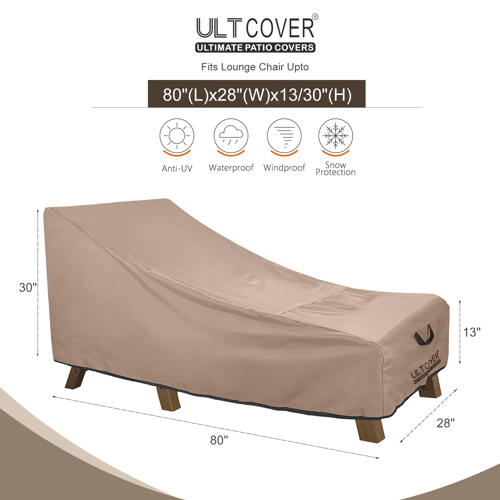 ULTCOVER Chaise Lounge Cover 2 Pack dimensions 80L x 28W x 30H in