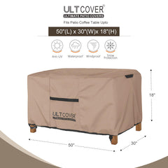 ULTCOVER cover secured to patio coffee table with clips
