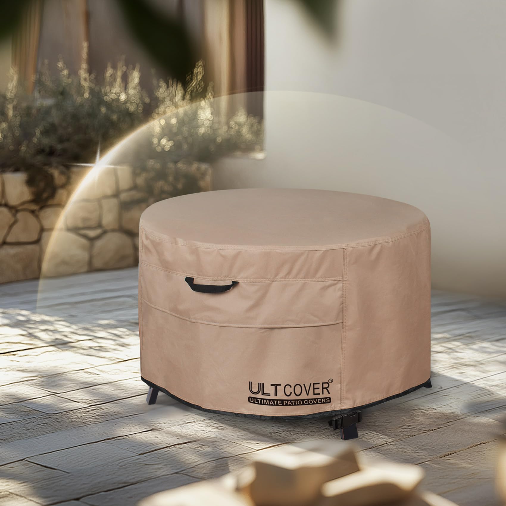 ULTCOVER fire pit cover protecting fire table from elements