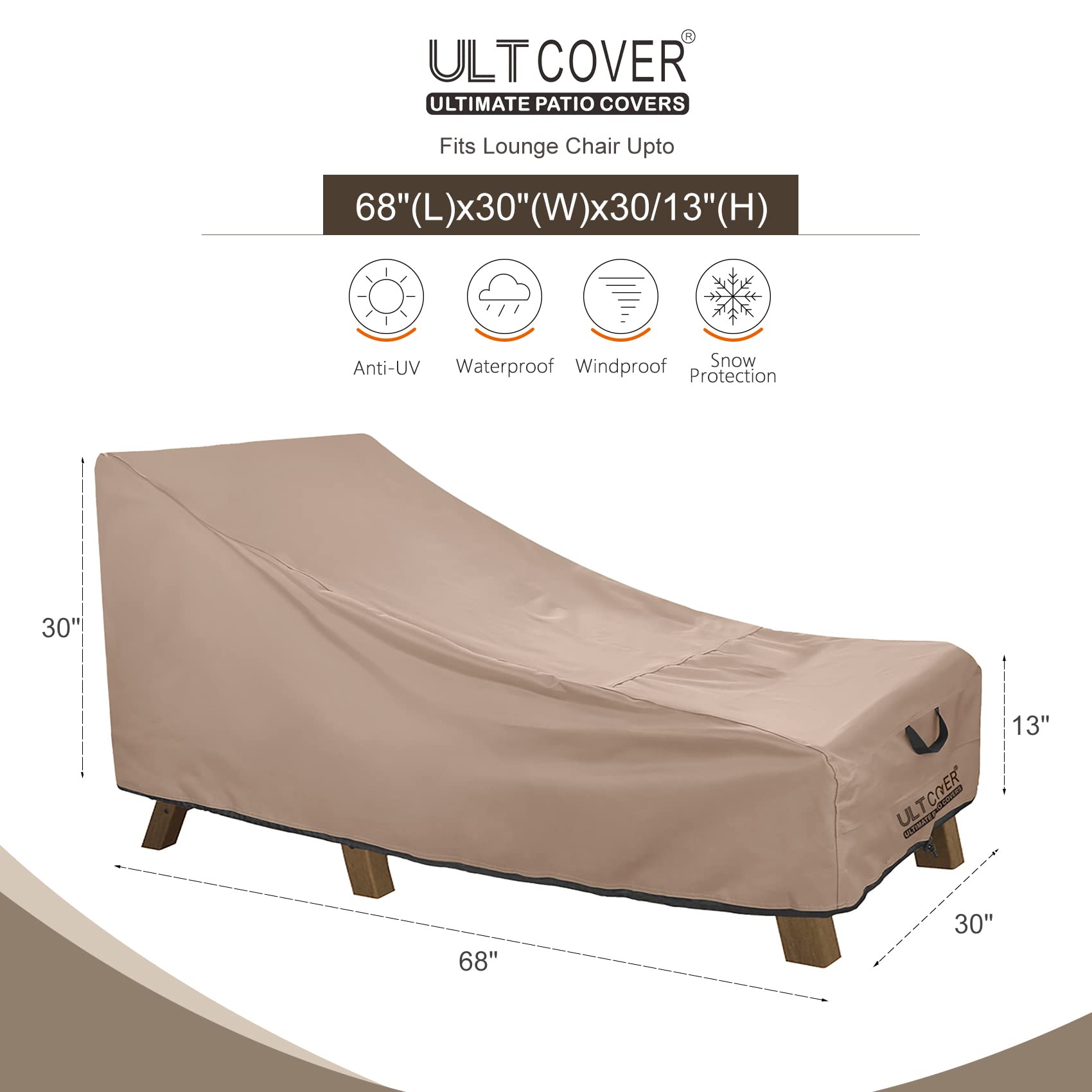 ULTCOVER Outdoor Chaise Lounge Cover side view, showing waterproof material