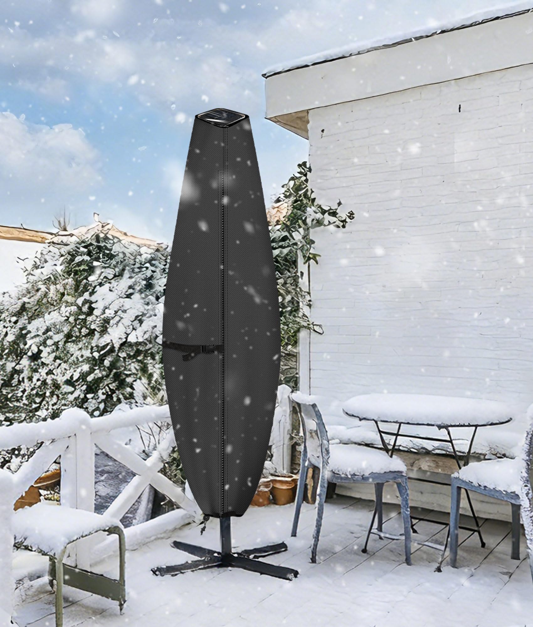 ULTCOVER umbrella cover displayed on outdoor patio
