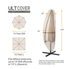 ULTCOVER umbrella cover showcasing zipper closure and adjustable straps