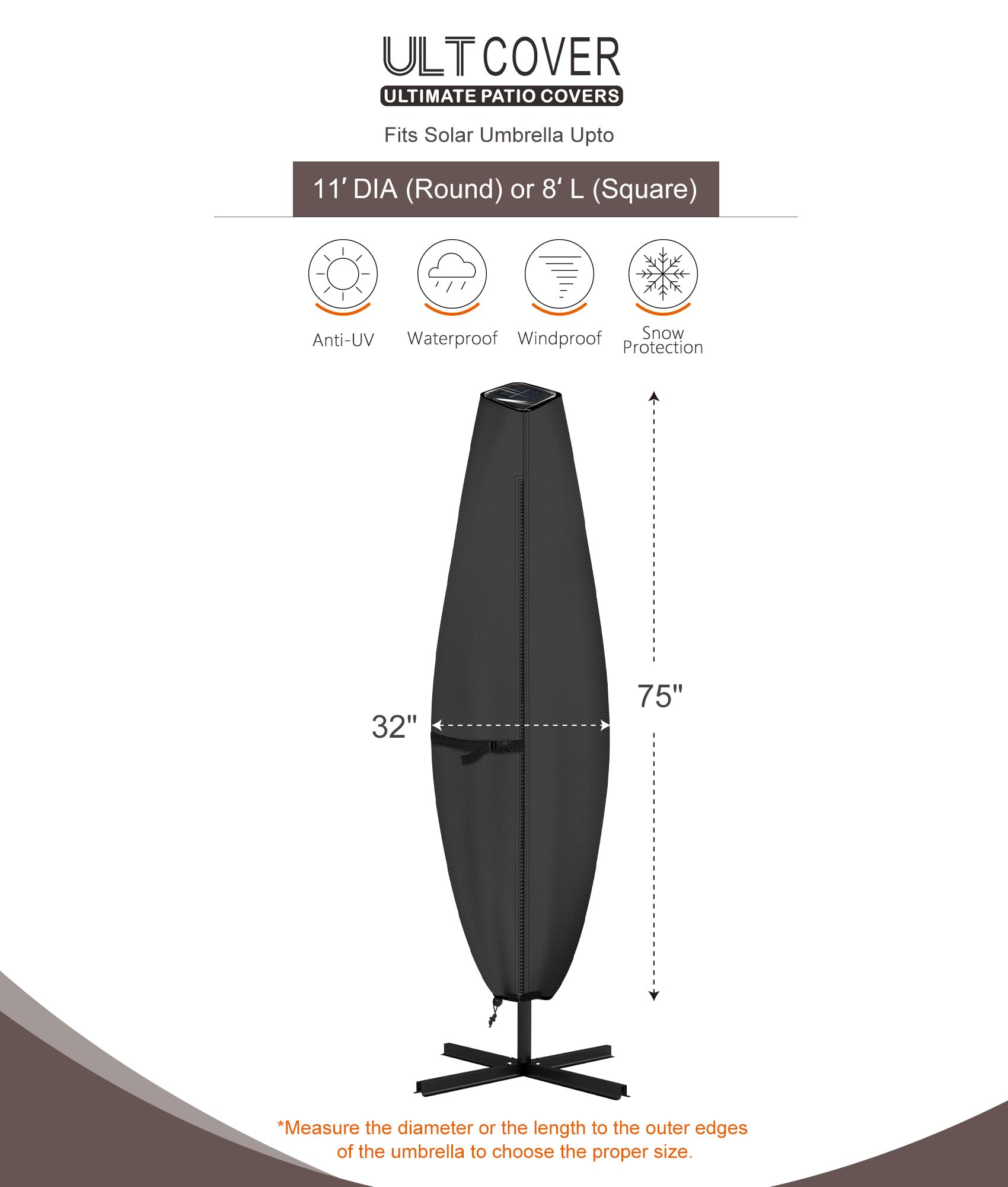 ULTCOVER umbrella cover showing zipper closure