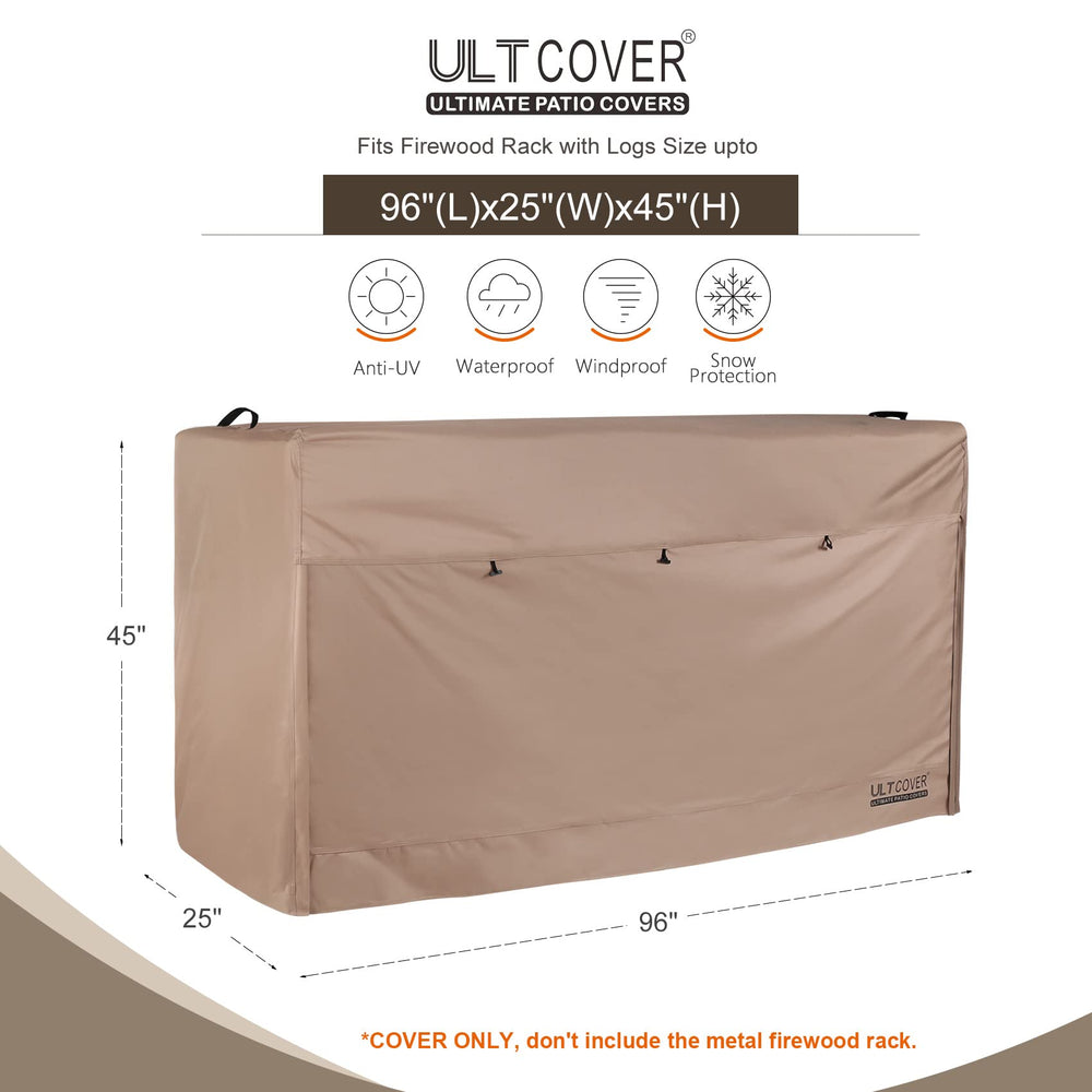 ULTCOVER Waterproof Firewood Racks Cover 8 Feet, Brown side view
