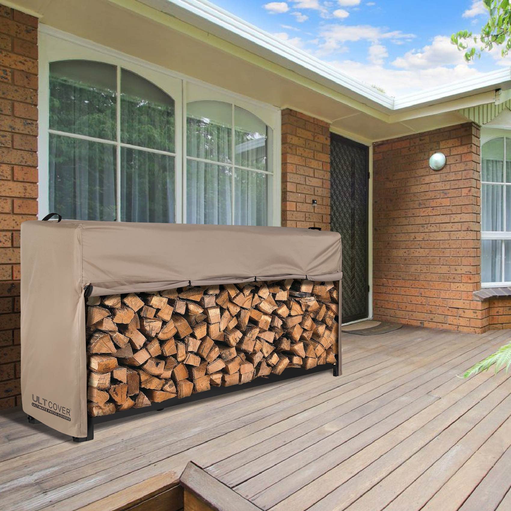 ULTCOVER Waterproof Firewood Racks Cover 8 Feet with adjustable buckle strap