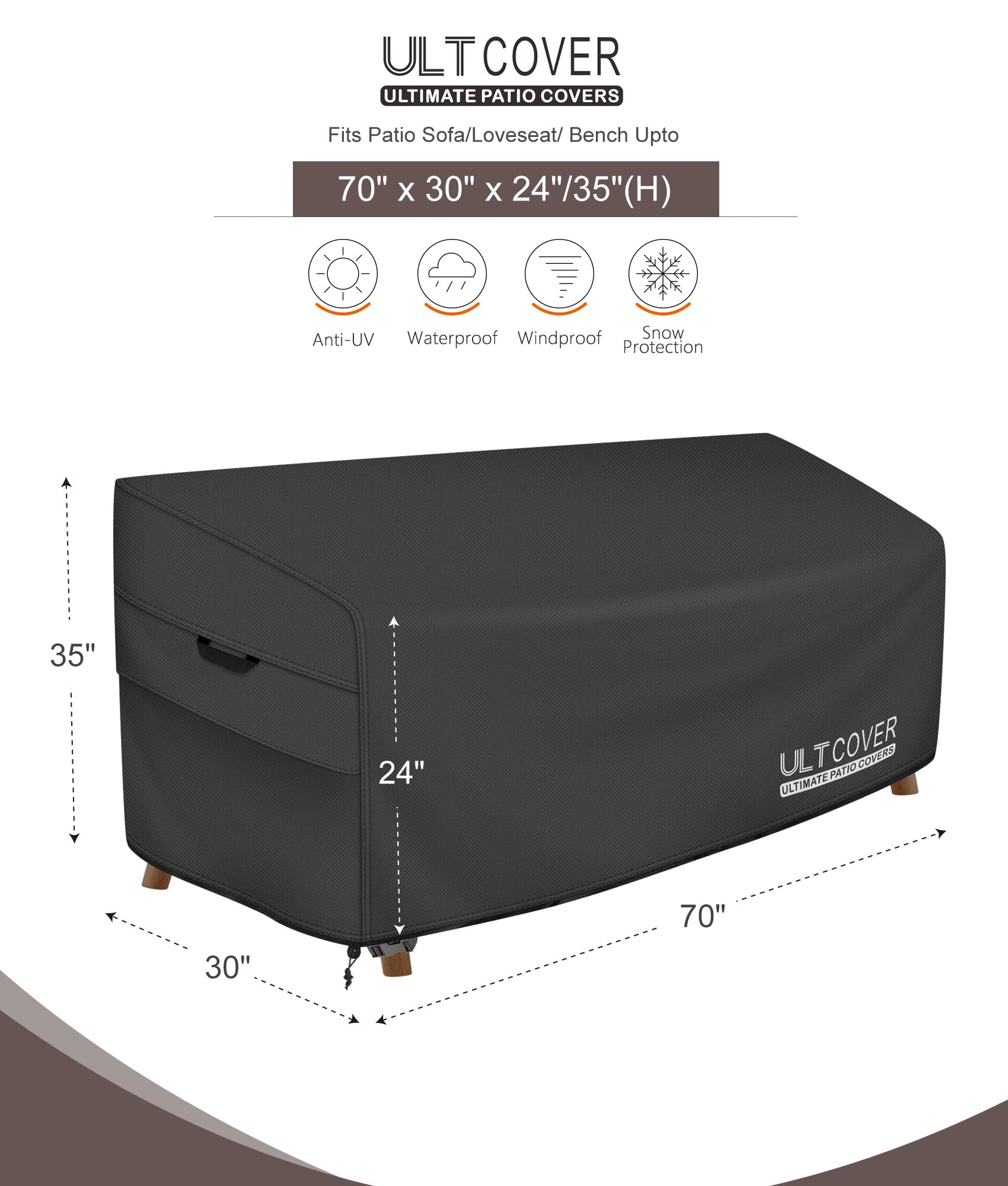 ULTCOVER Waterproof Outdoor Bench Cover side view