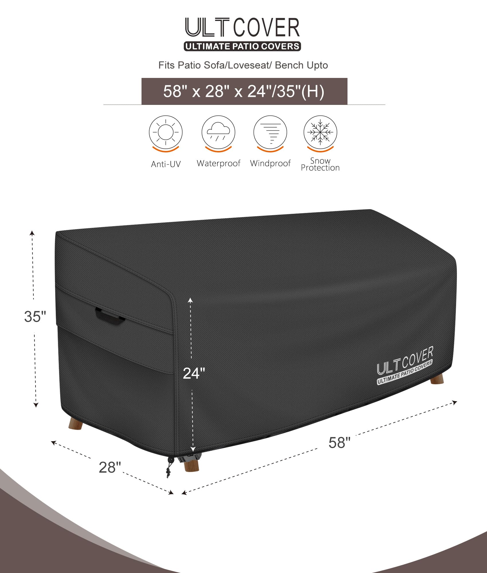 ULTCOVER Waterproof Outdoor Bench Cover side view