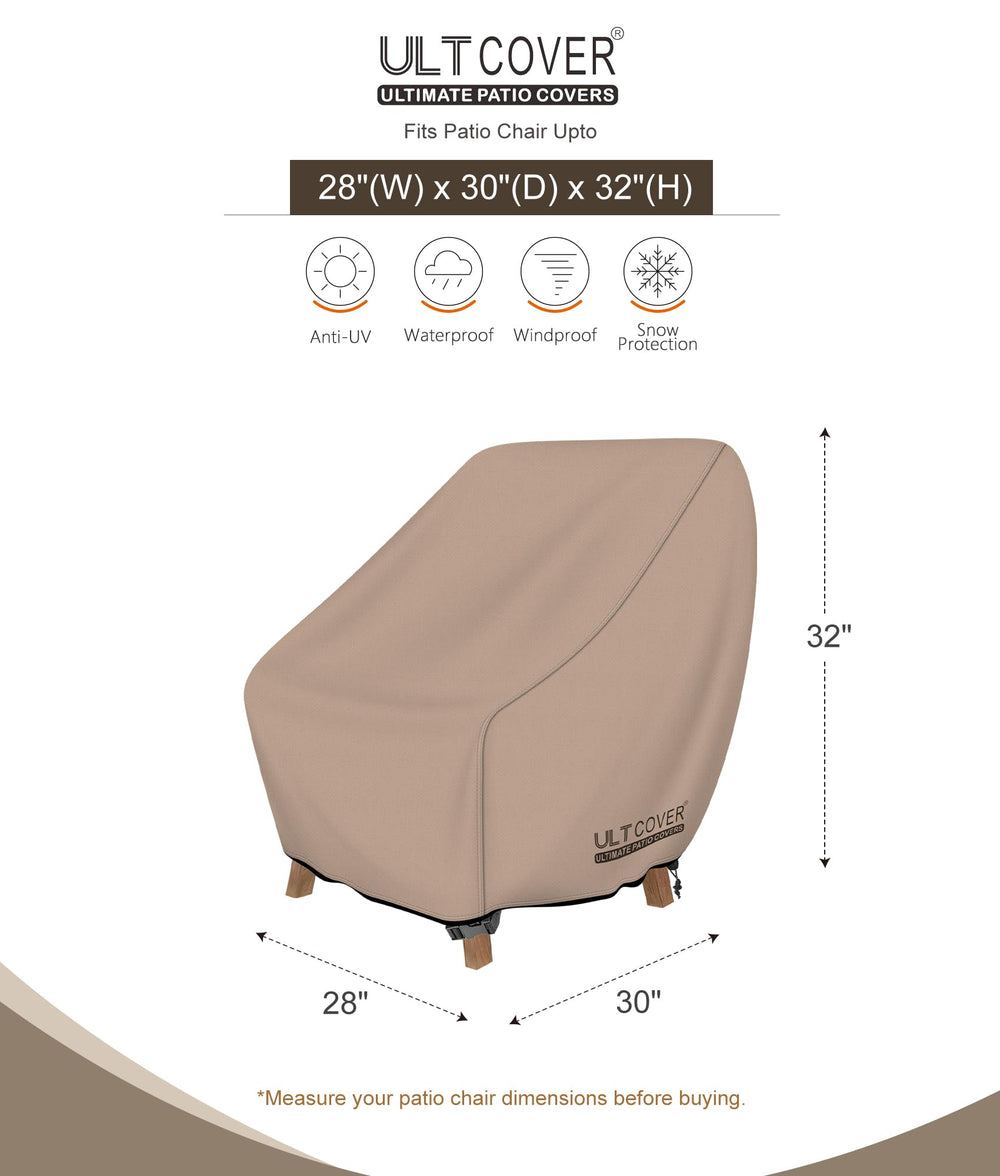 ULTCOVER Waterproof Patio Chair Cover side view, showing dimensions
